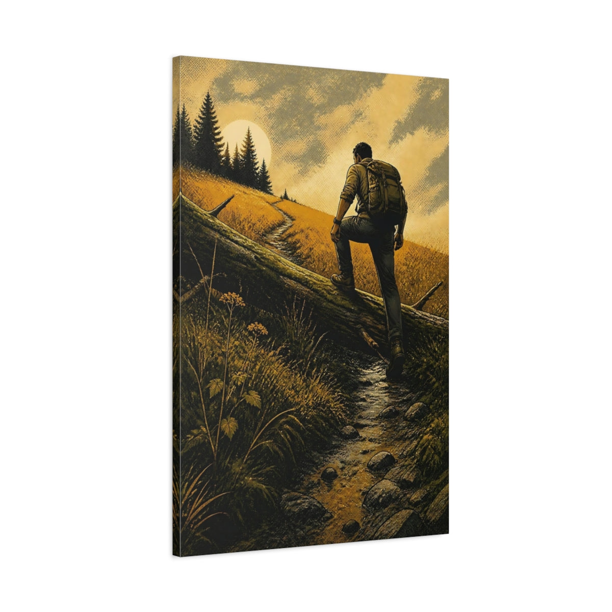 Main Mockup. Backpacker On Trail shown as canvas print