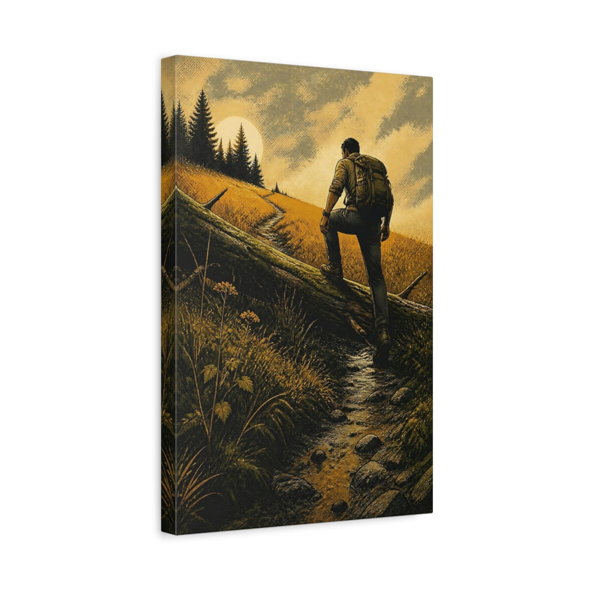 Side Mockup 4. Backpacker On Trail shown as canvas print