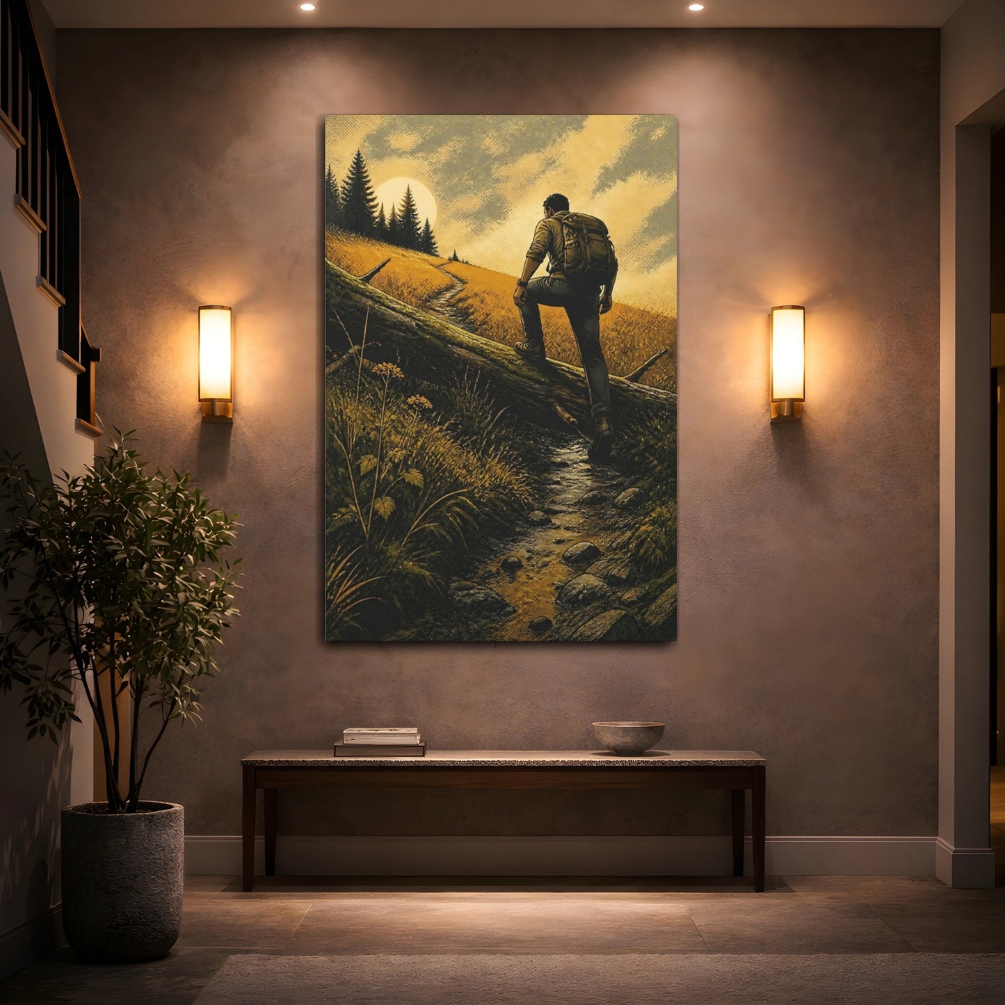 Mockup 2. Backpacker On Trail shown as canvas print