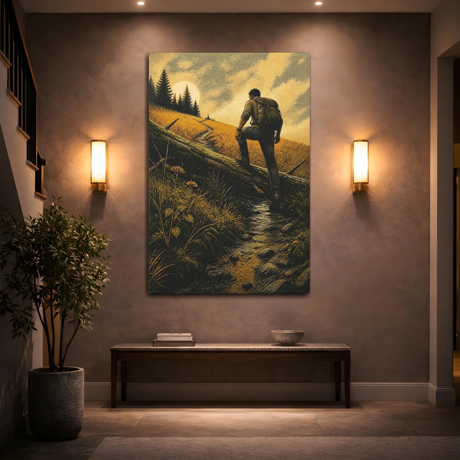 Mockup 2. Backpacker On Trail shown as canvas print