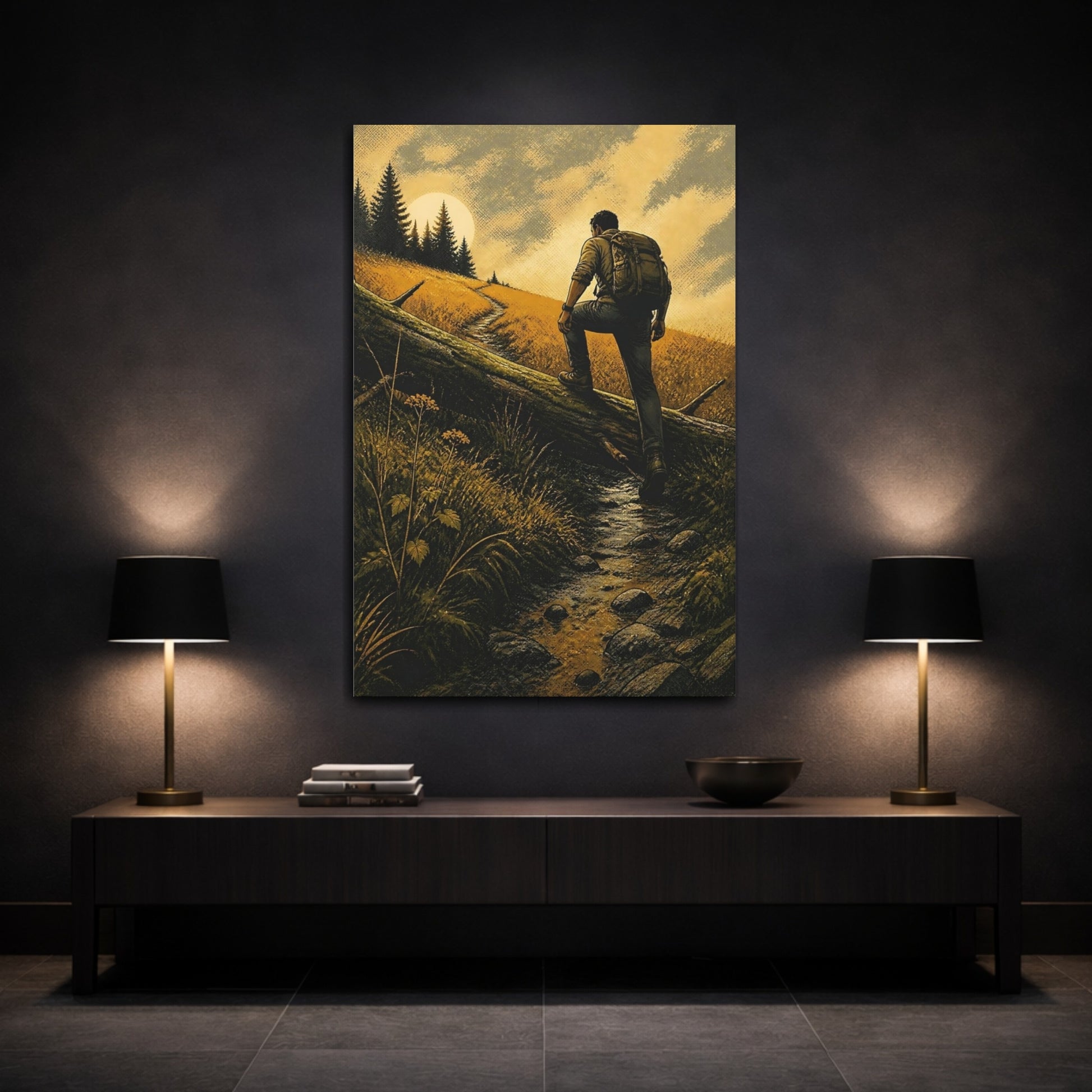 Mockup 3. Backpacker On Trail shown as canvas print