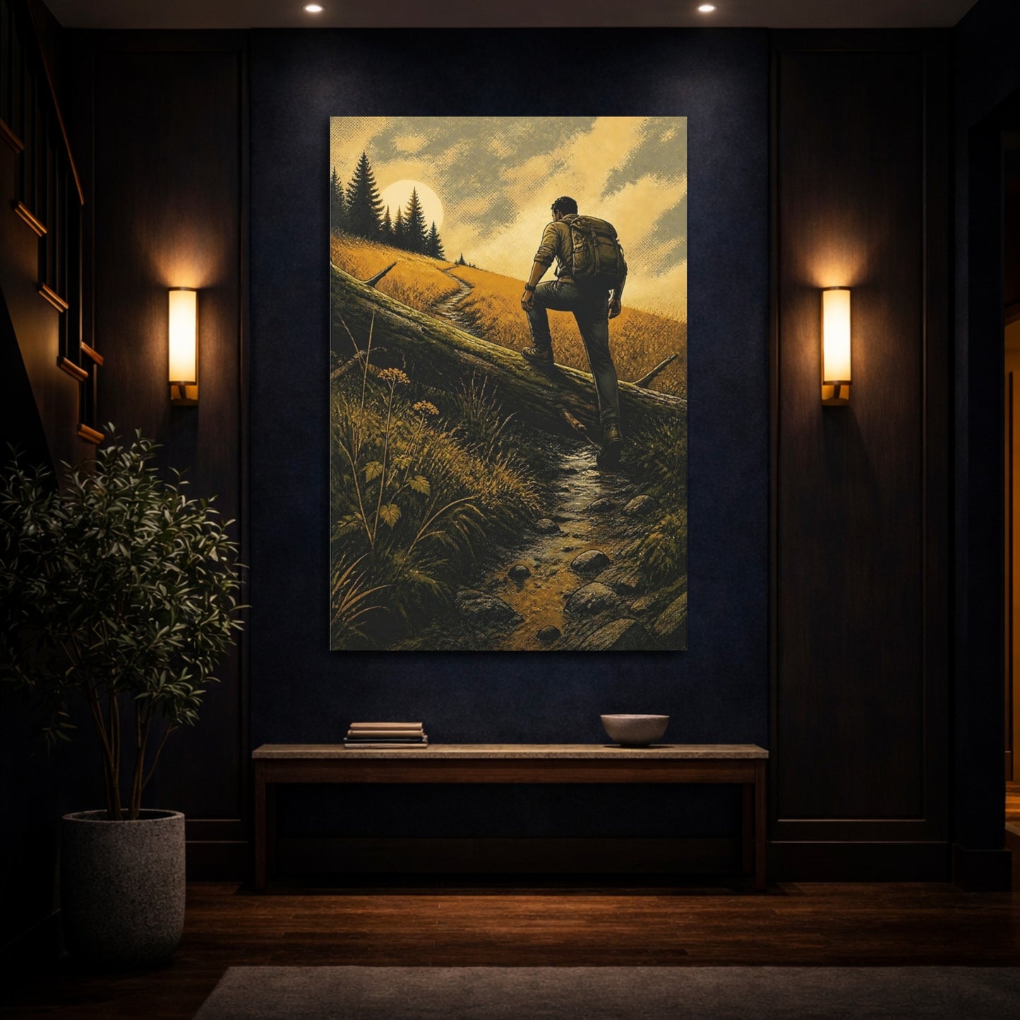 Mockup 4. Backpacker On Trail shown as canvas print