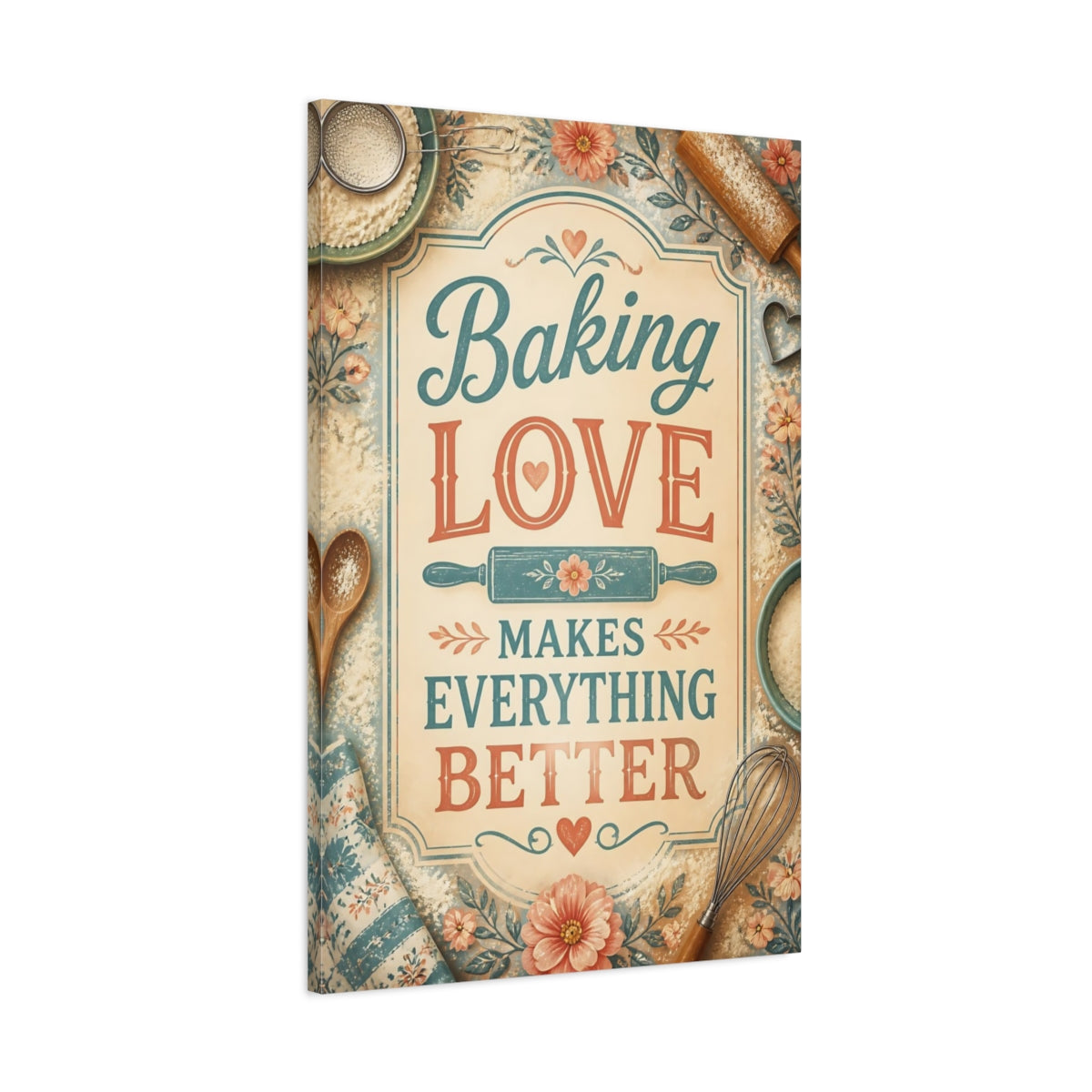 Main Mockup. Baking Love Quote shown as canvas print