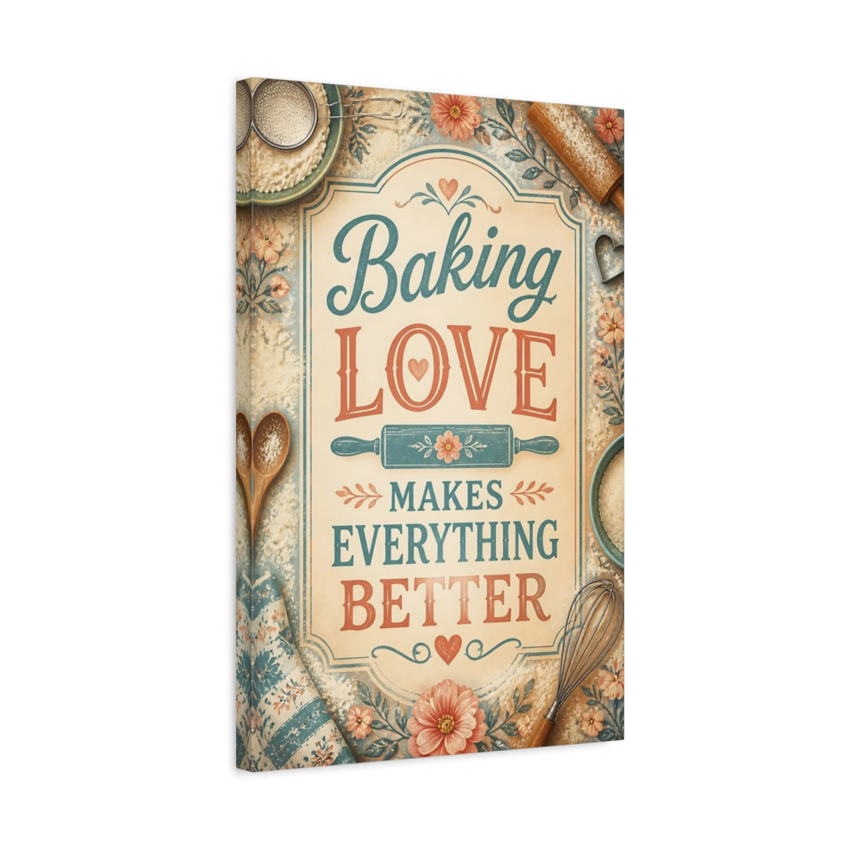 Side Mockup 3. Baking Love Quote shown as canvas print