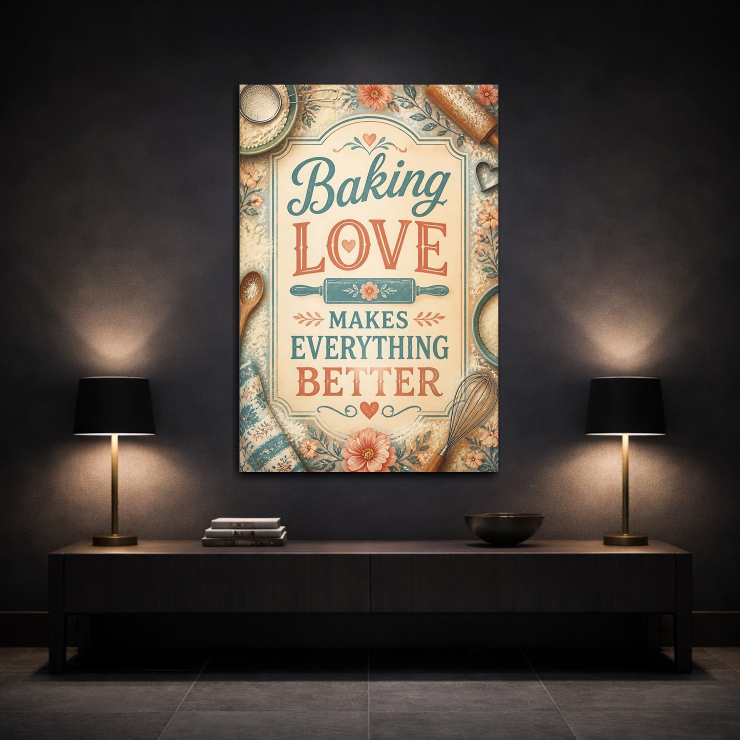 Mockup 3. Baking Love Quote shown as canvas print