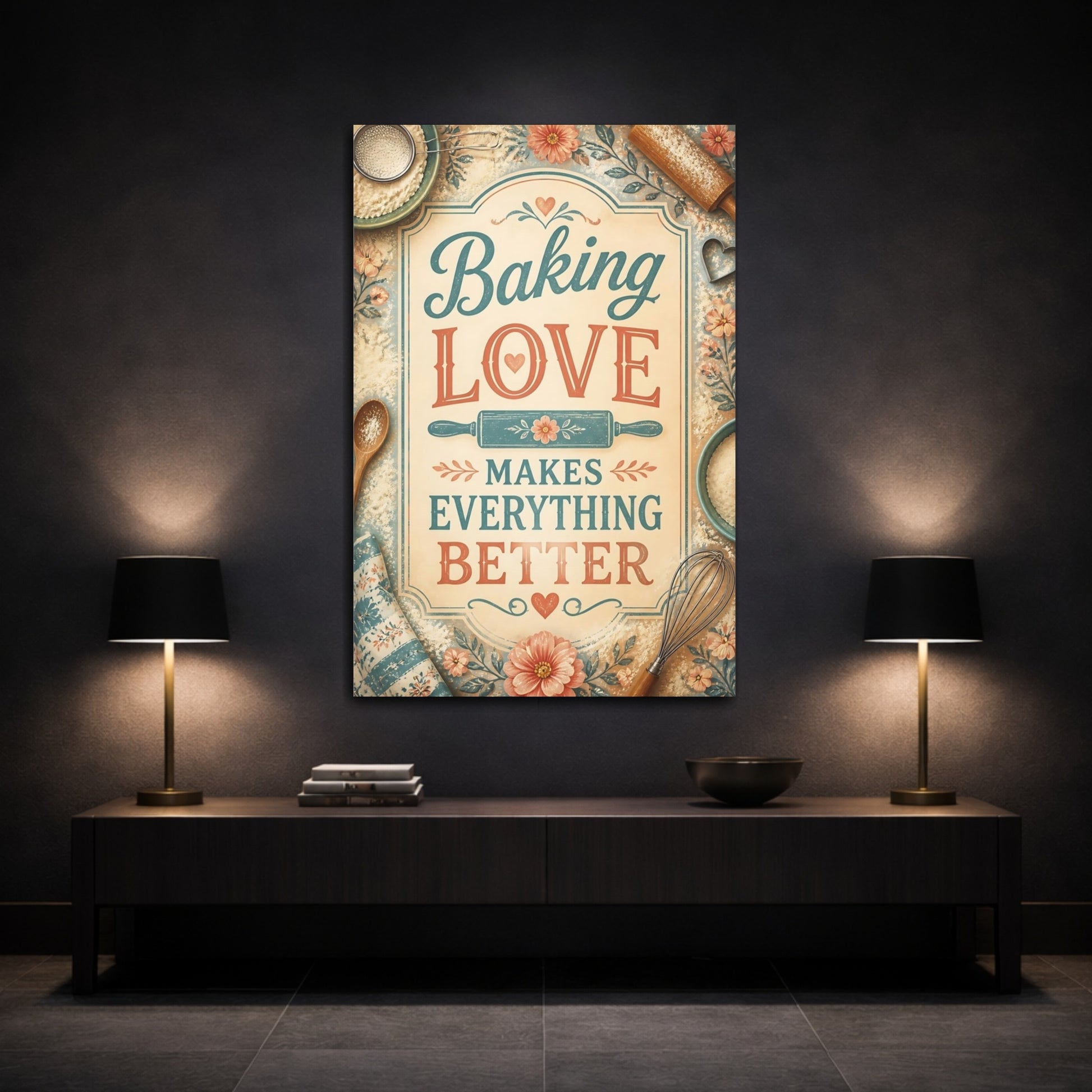 Mockup 3. Baking Love Quote shown as canvas print