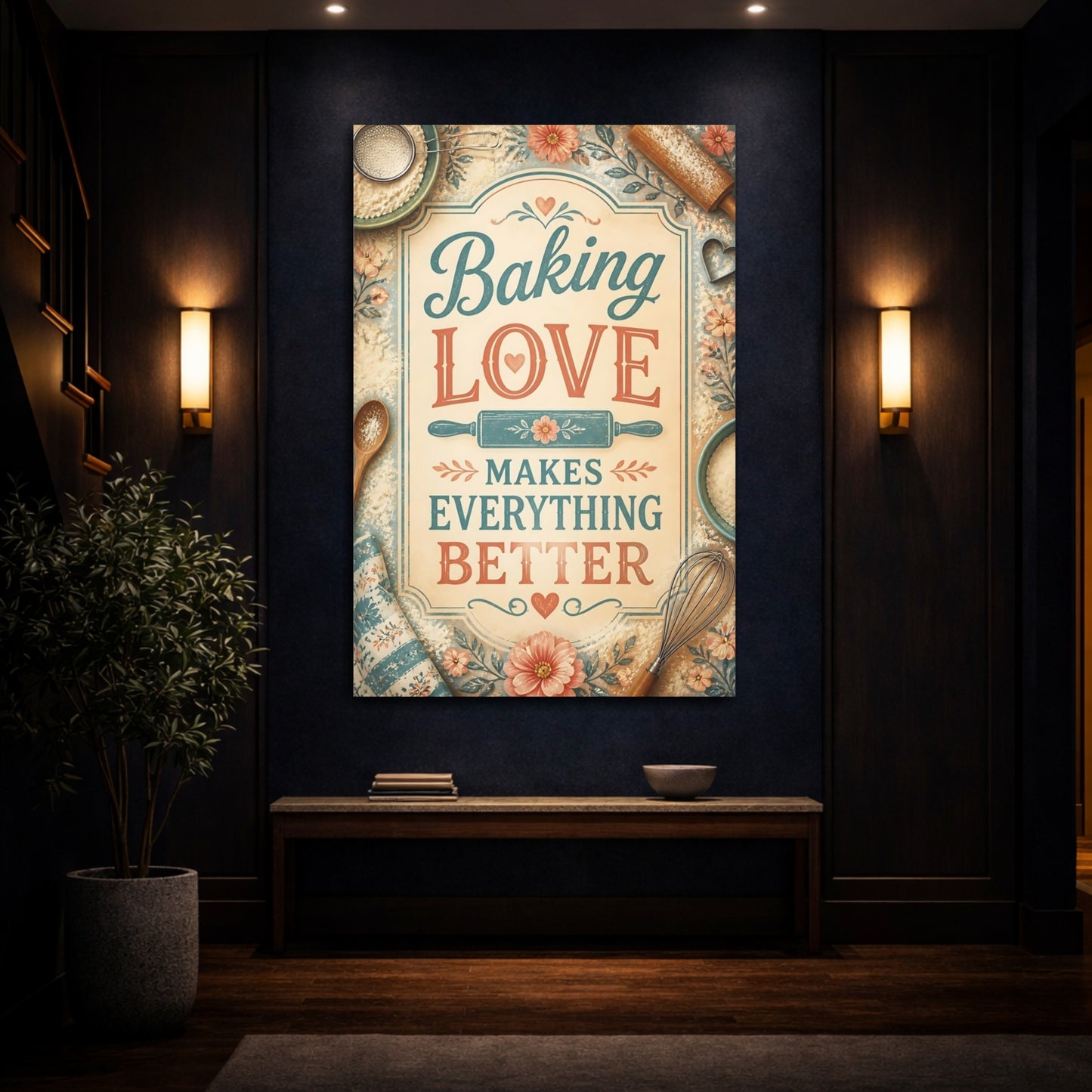 Mockup 4. Baking Love Quote shown as canvas print
