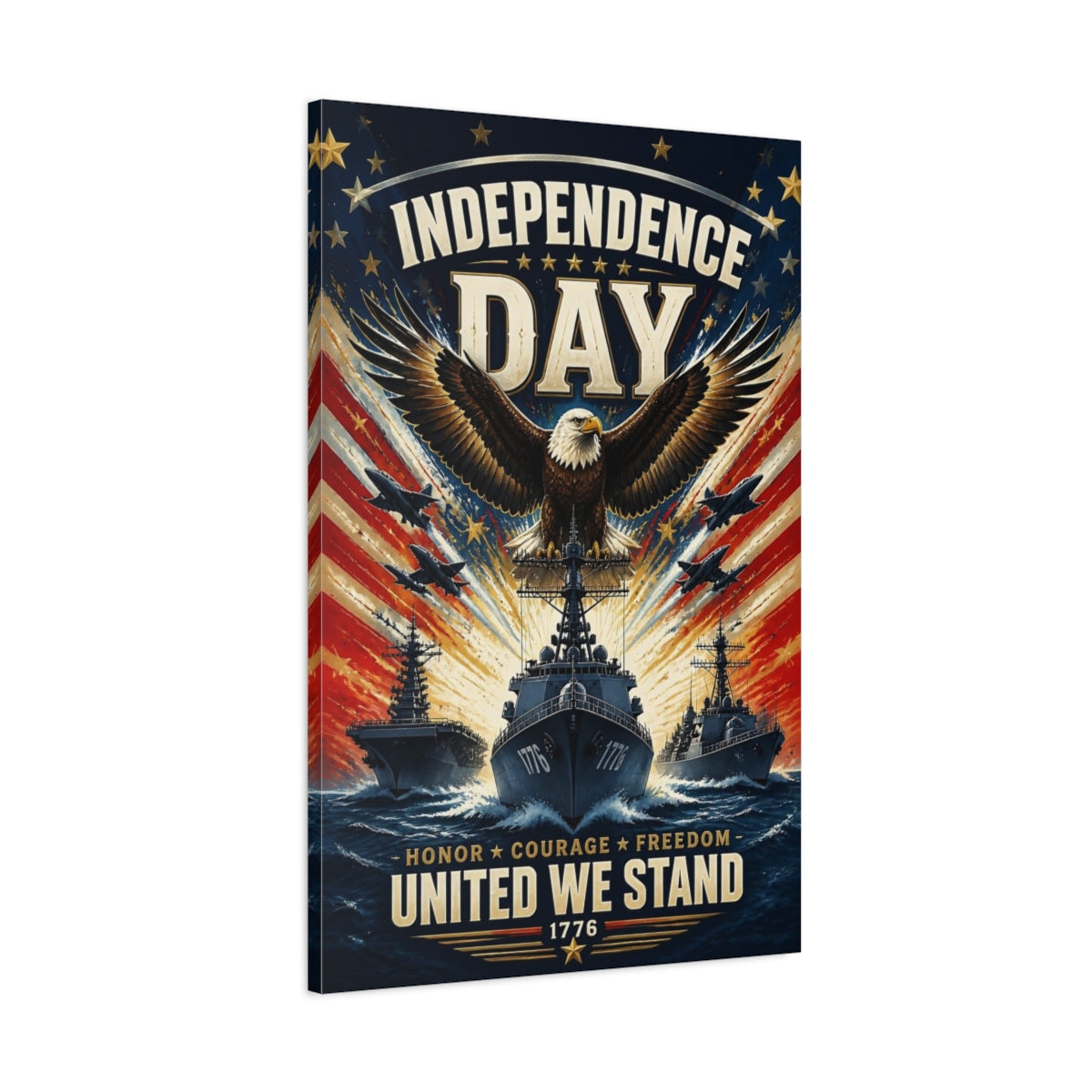 Main Mockup. Bald Eagle & Navy Ships shown as canvas print