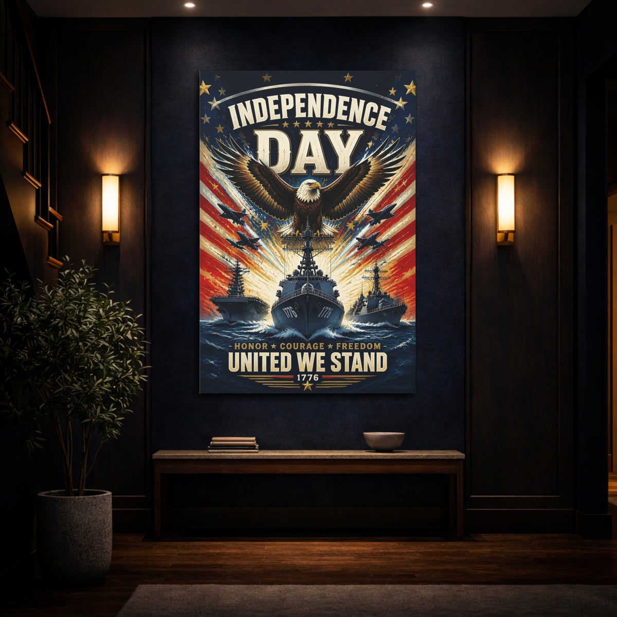 Mockup 4. Bald Eagle & Navy Ships shown as canvas print