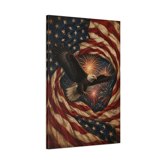 Main Mockup. Bald Eagle And American Flag shown as canvas print