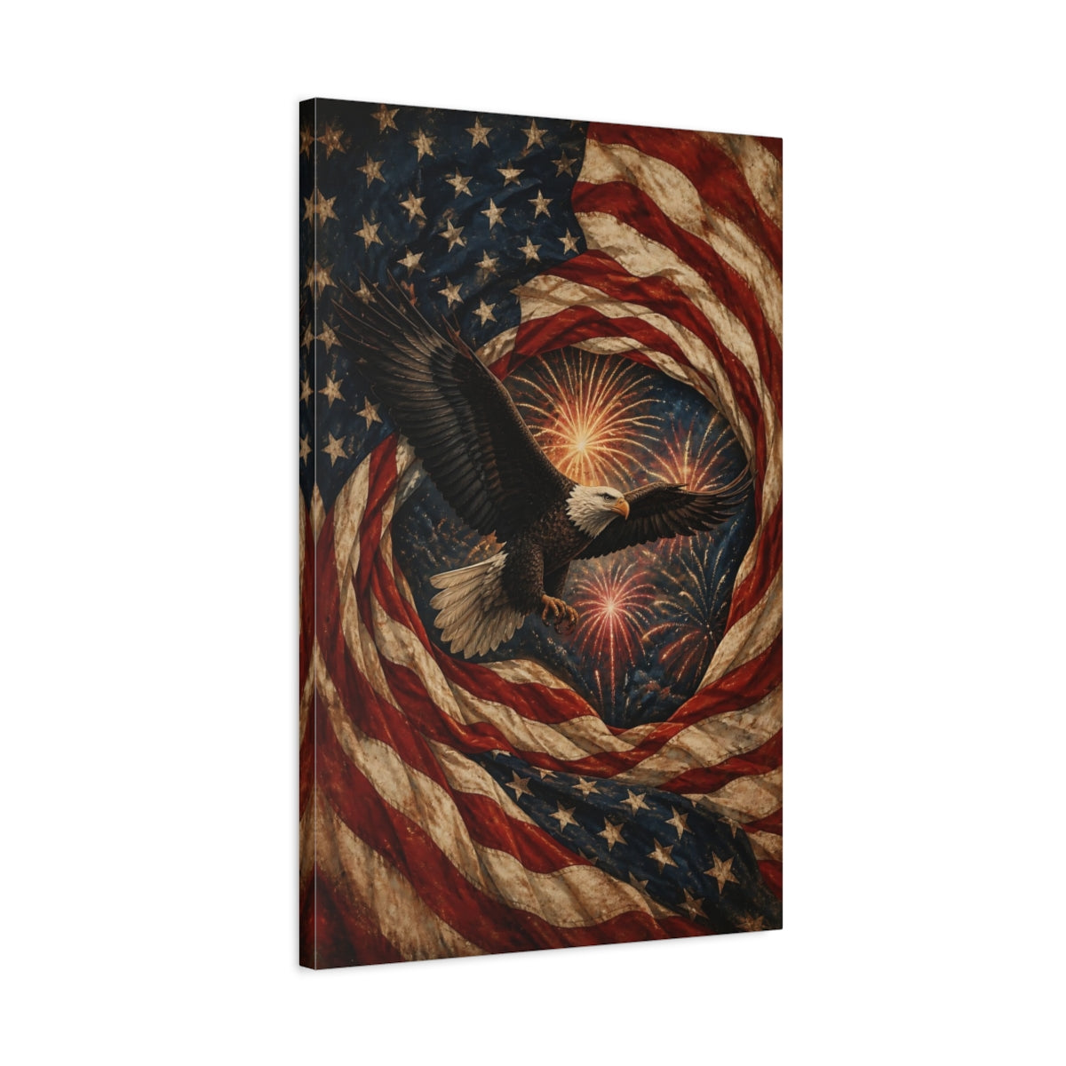 Side Mockup 2. Bald Eagle And American Flag shown as canvas print