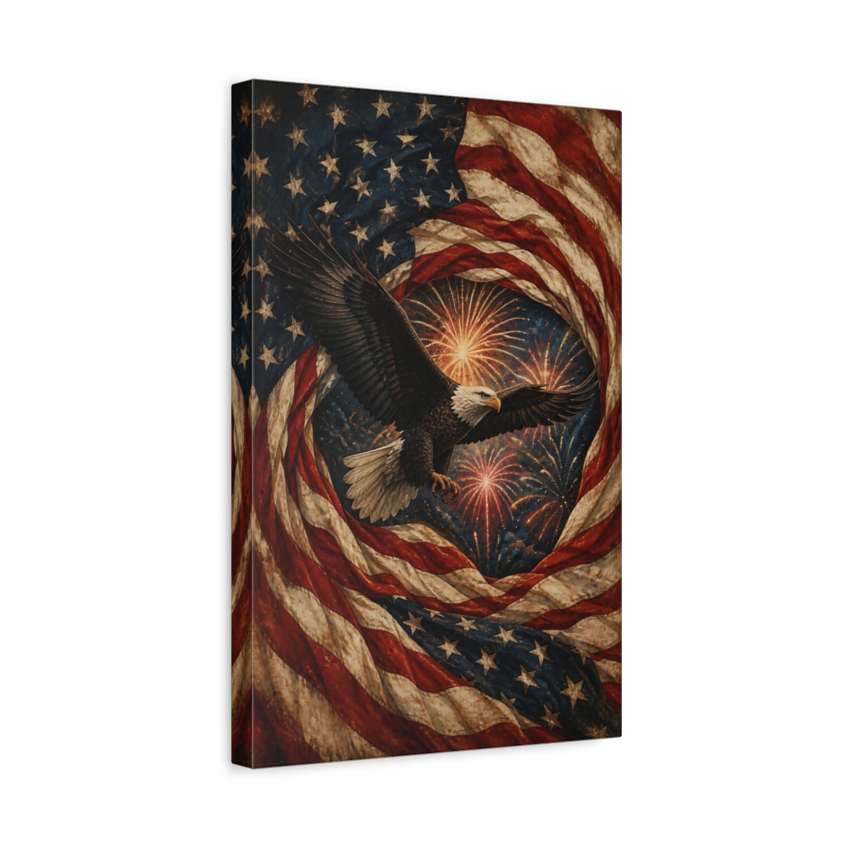 Side Mockup 4. Bald Eagle And American Flag shown as canvas print
