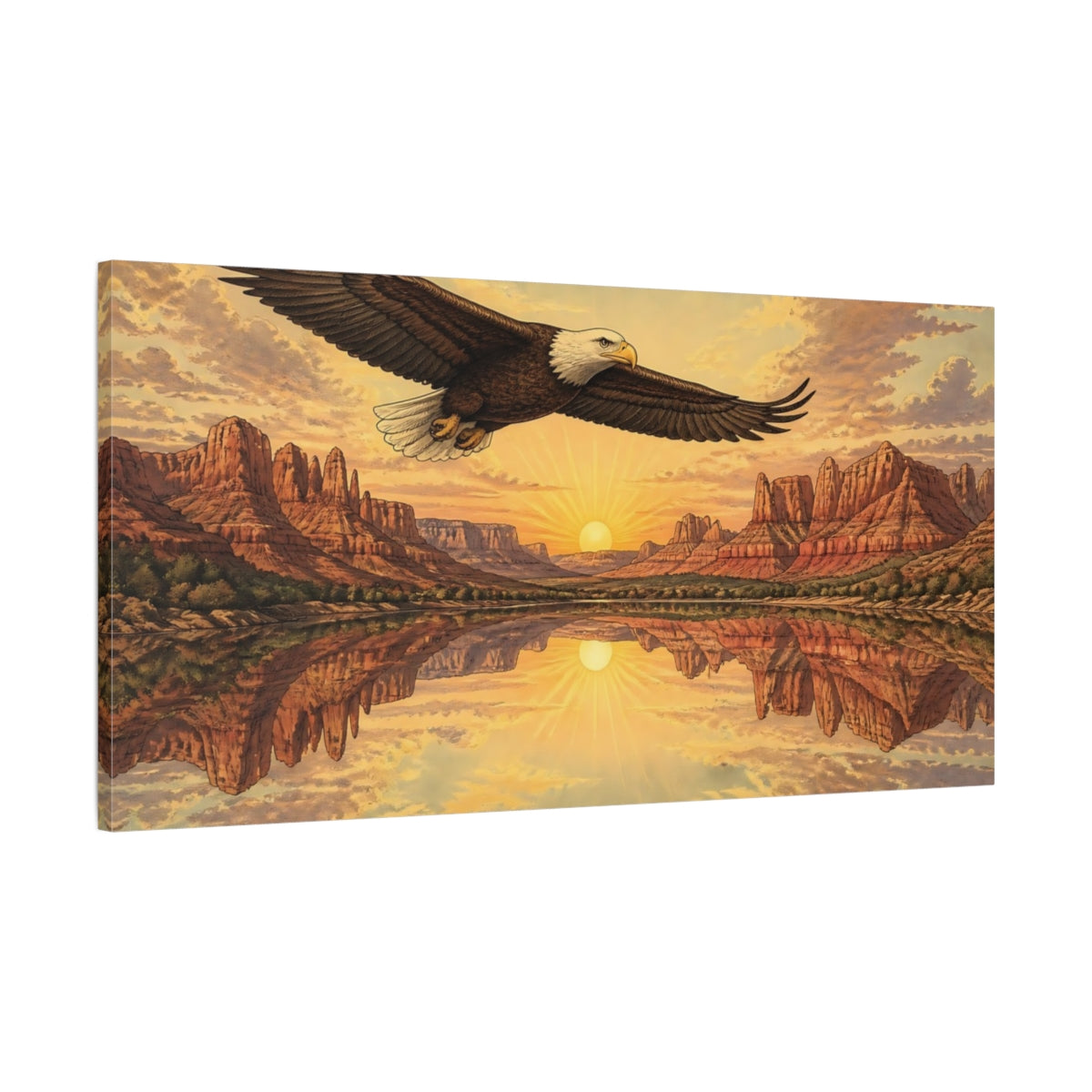 Main Mockup. Bald Eagle Animals Sunrise shown as canvas print