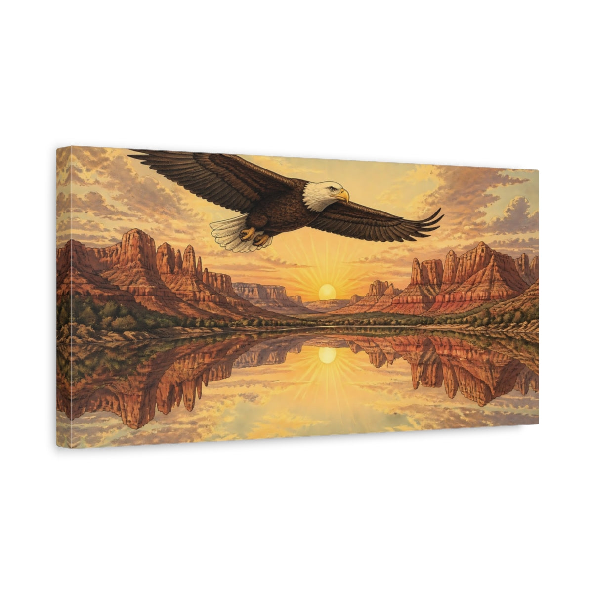 Side Mockup 3. Bald Eagle Animals Sunrise shown as canvas print