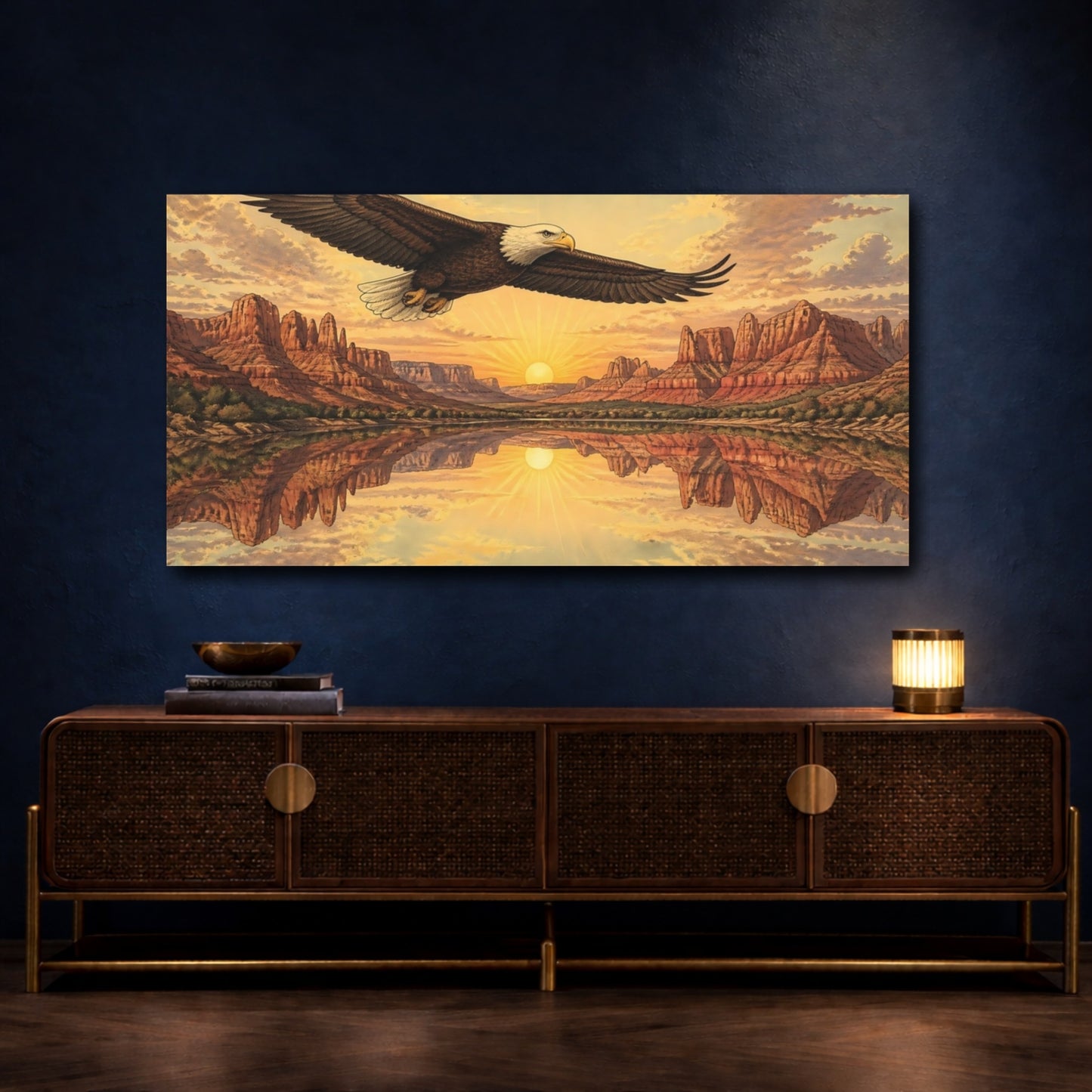 Mockup 4. Bald Eagle Animals Sunrise shown as canvas print