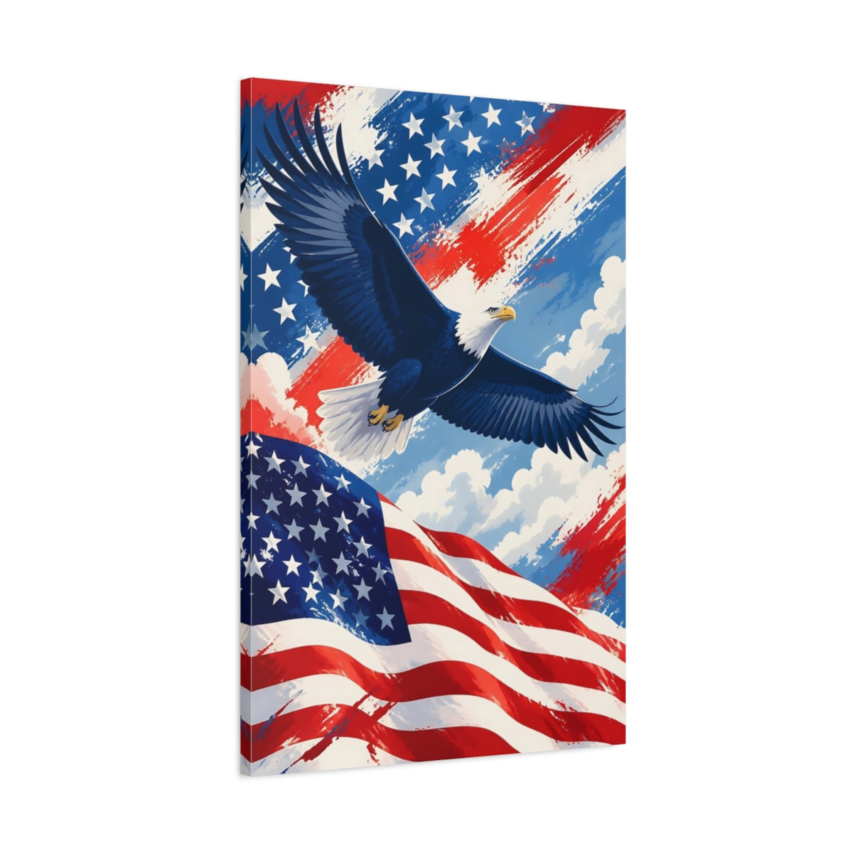 Main Mockup. Bald Eagle Over Flag shown as canvas print