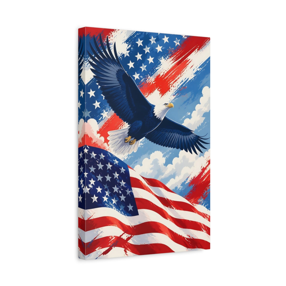 Side Mockup 4. Bald Eagle Over Flag shown as canvas print