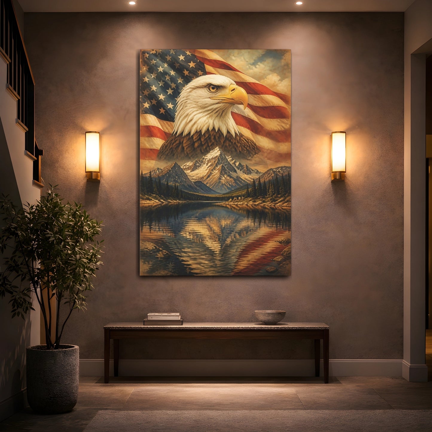Mockup 2. Bald Eagle Over Mountains shown as canvas print