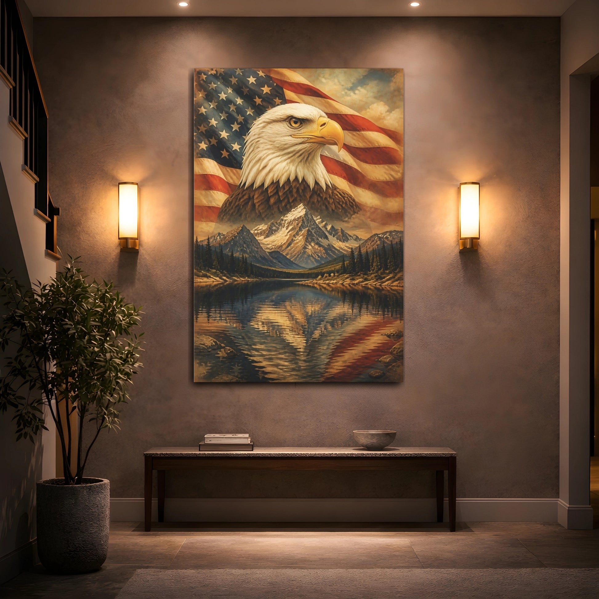 Mockup 2. Bald Eagle Over Mountains shown as canvas print