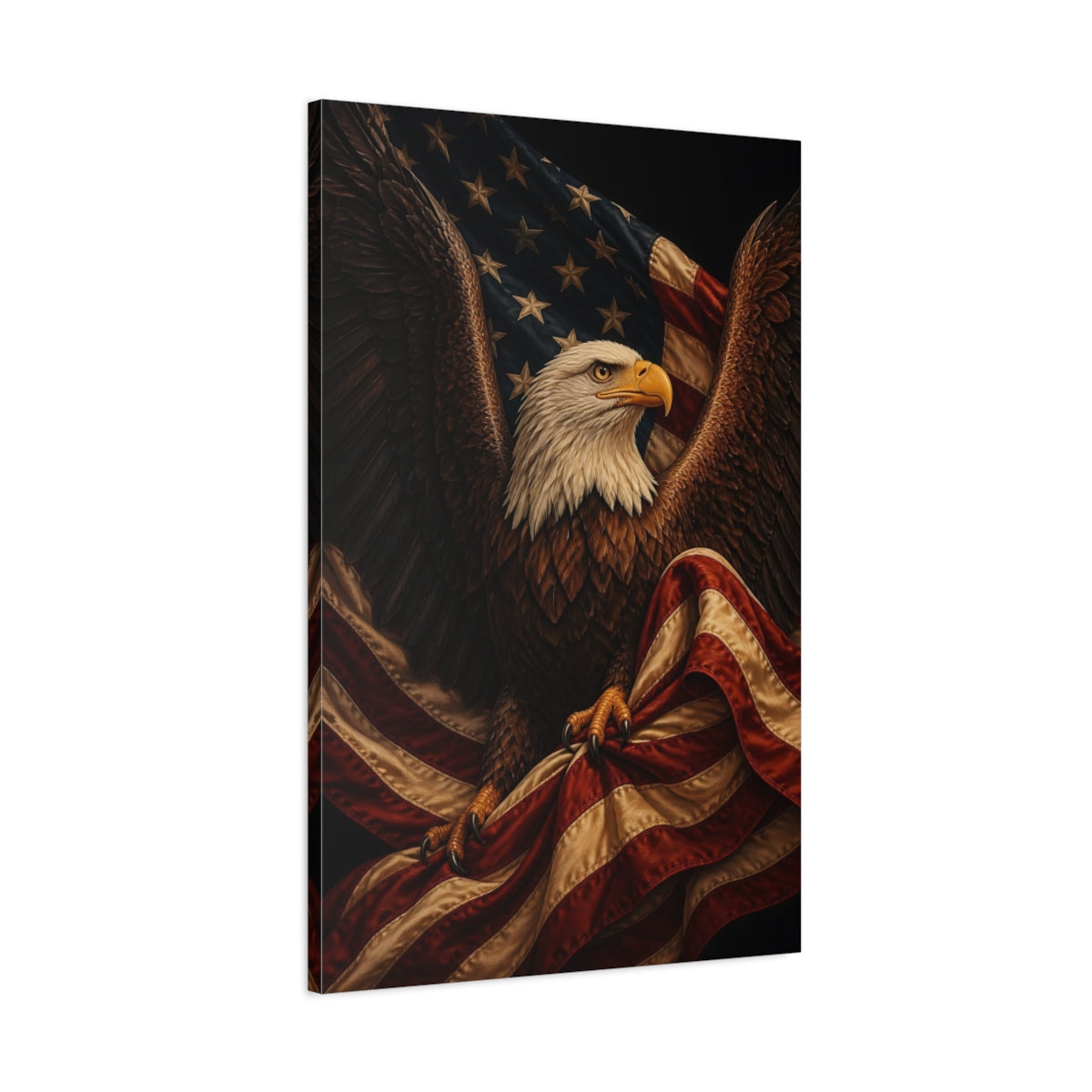 Main Mockup. Bald Eagle With Flag shown as canvas print