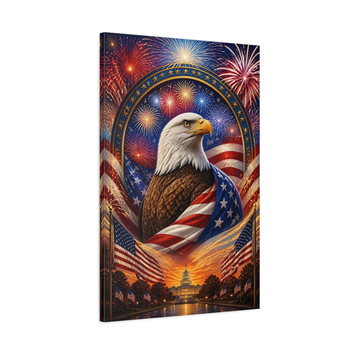Main Mockup. Bald Eagle With Flag shown as canvas print