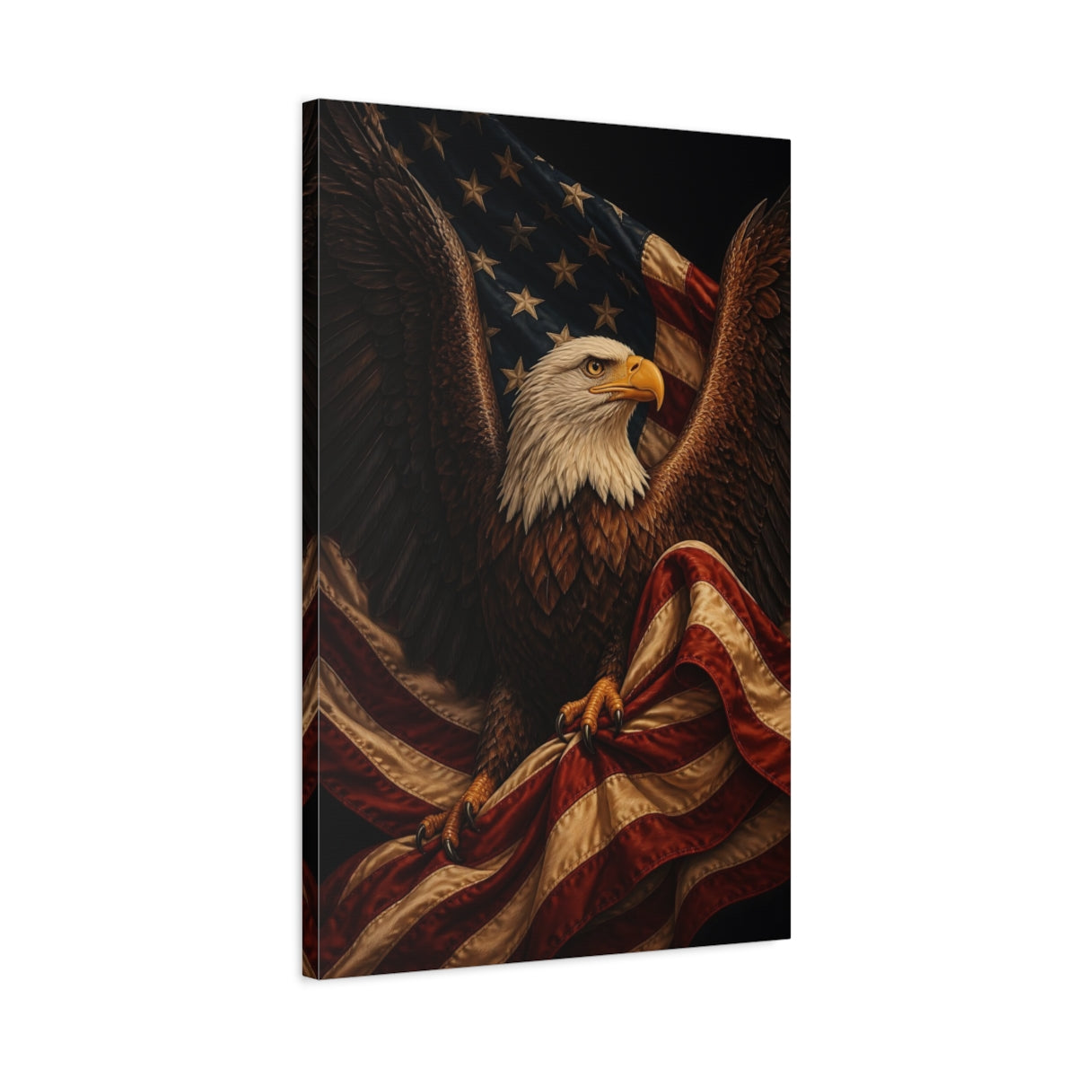 Side Mockup 2. Bald Eagle With Flag shown as canvas print
