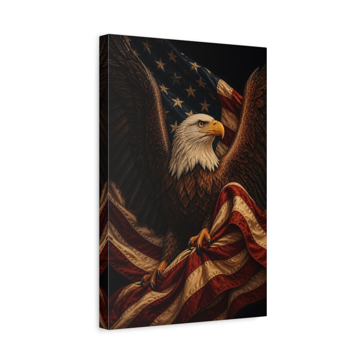 Side Mockup 4. Bald Eagle With Flag shown as canvas print