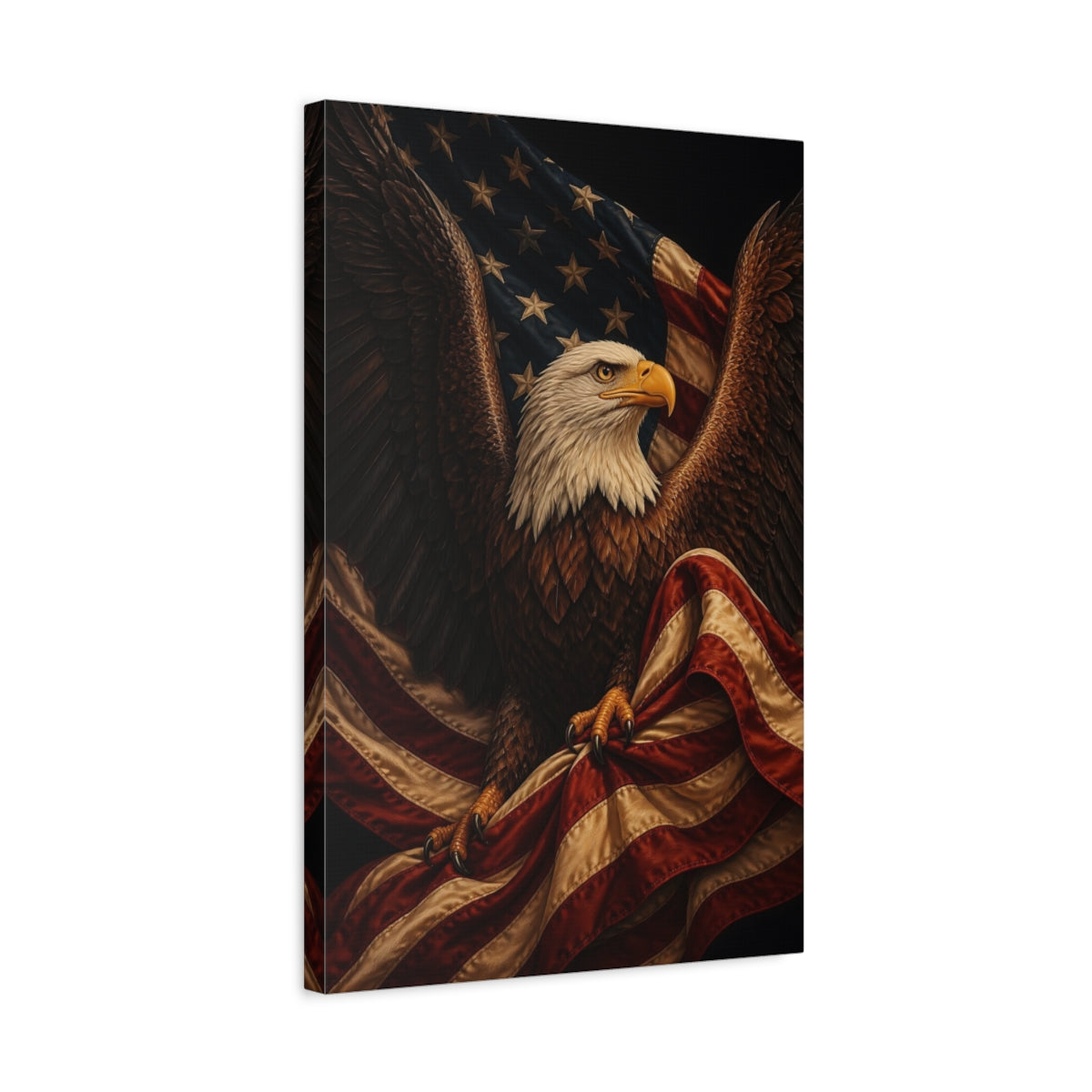 Side Mockup 3. Bald Eagle With Flag shown as canvas print