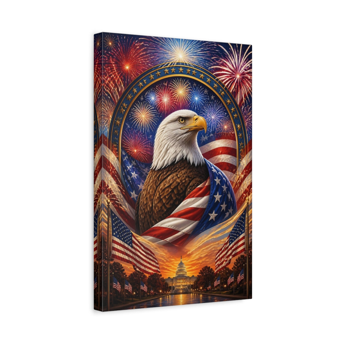 Side Mockup 4. Bald Eagle With Flag shown as canvas print