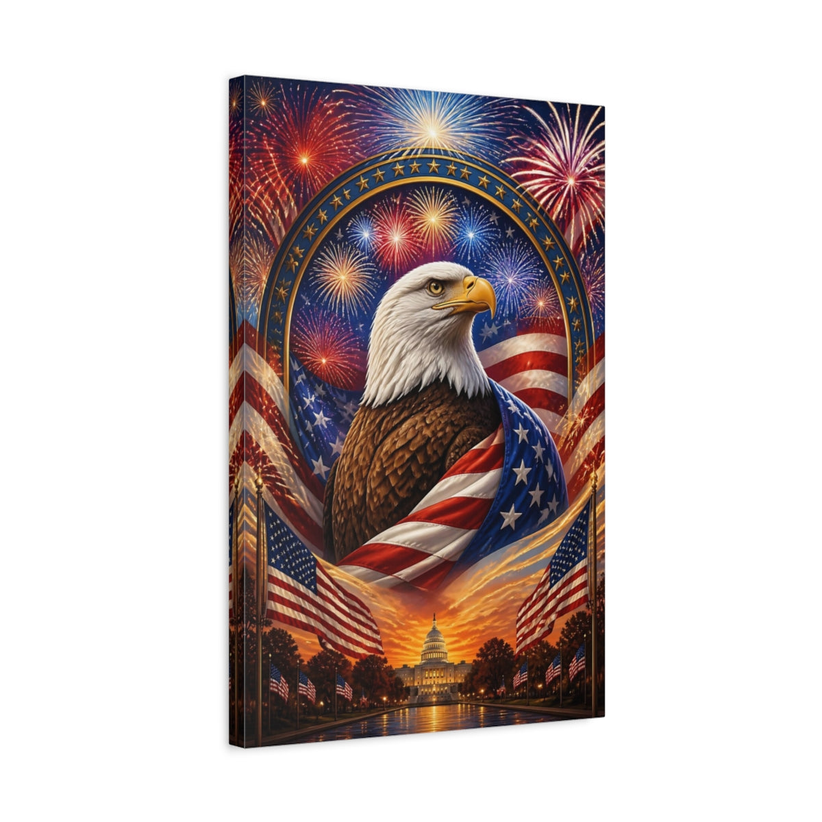 Side Mockup 3. Bald Eagle With Flag shown as canvas print
