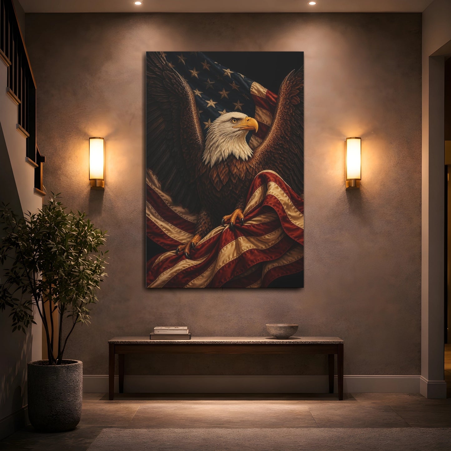 Mockup 2. Bald Eagle With Flag shown as canvas print