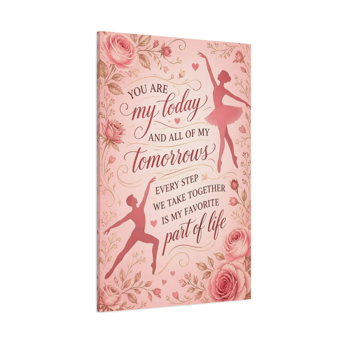 Side Mockup 1. Ballet Quote With Roses shown as canvas print