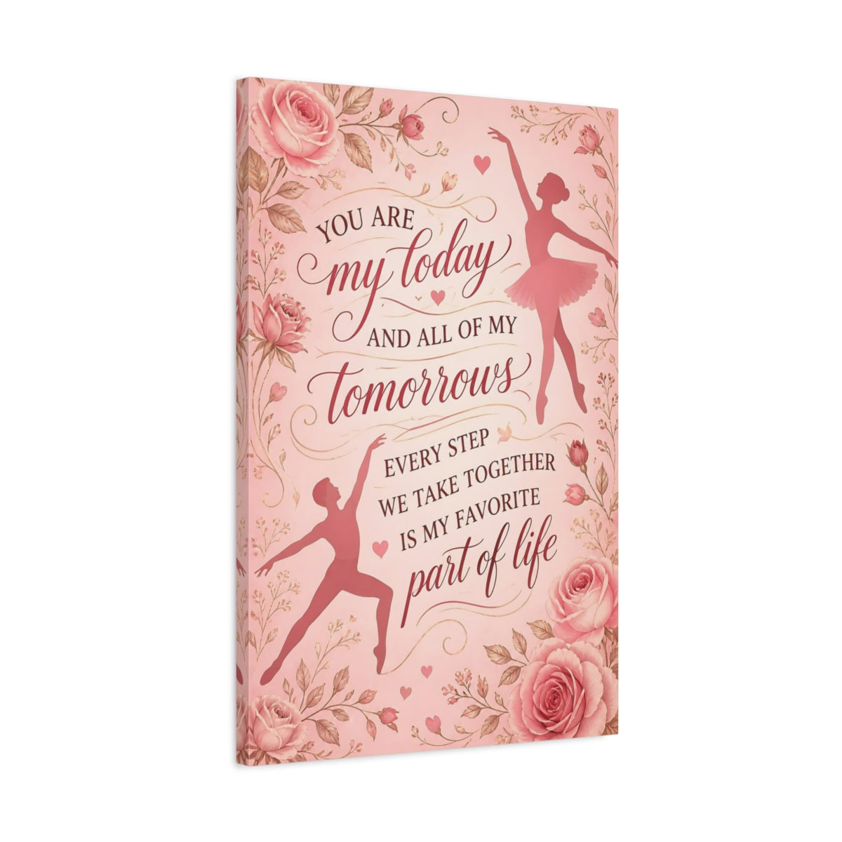 Side Mockup 2. Ballet Quote With Roses shown as canvas print