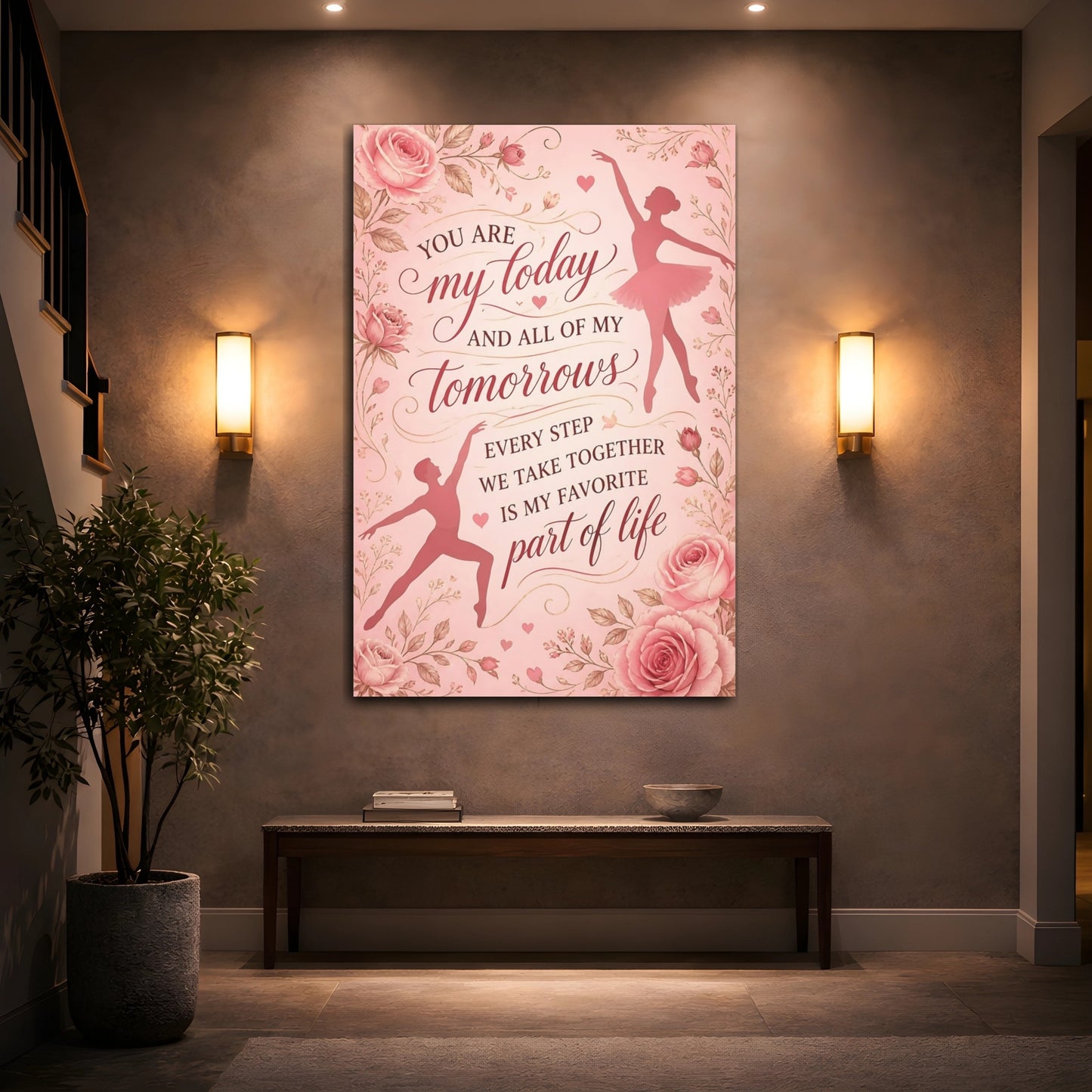 Mockup 2. Ballet Quote With Roses shown as canvas print