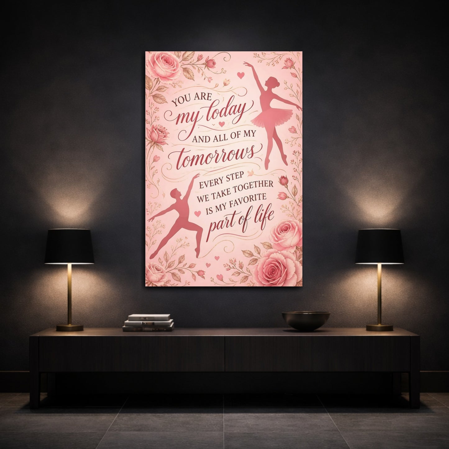 Mockup 3. Ballet Quote With Roses shown as canvas print