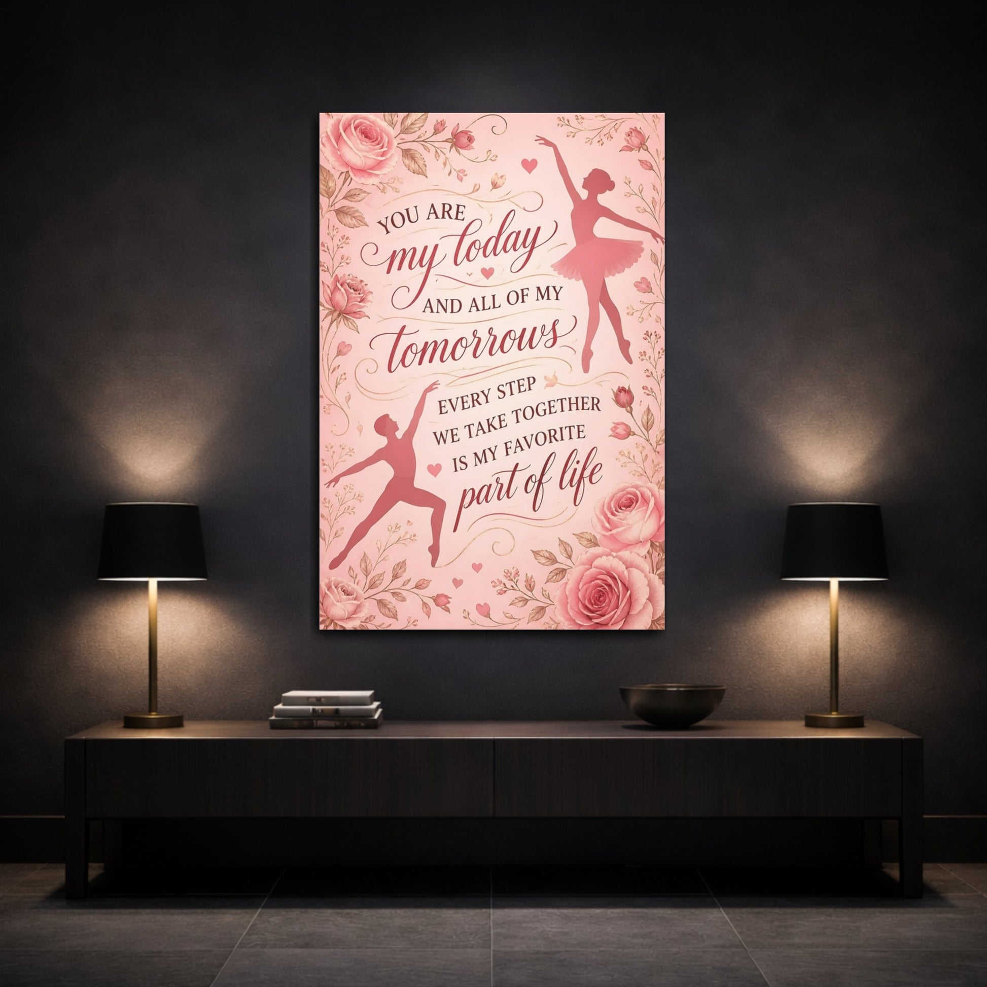 Mockup 3. Ballet Quote With Roses shown as canvas print