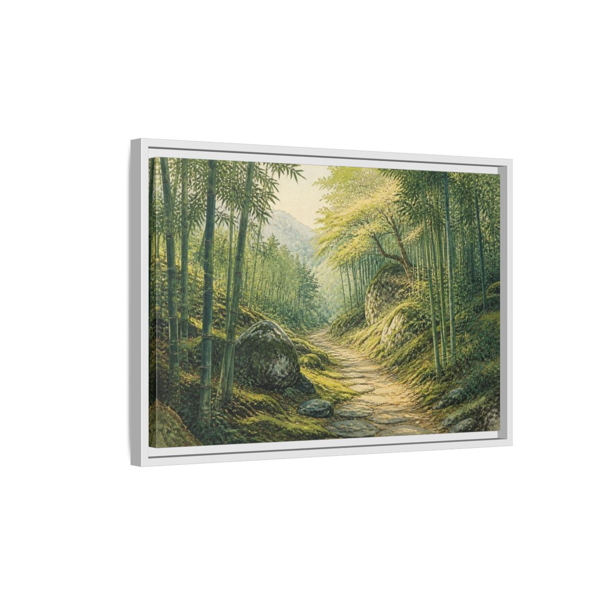 Side Mockup 1. Bamboo Path Landscape shown as framed canvas print