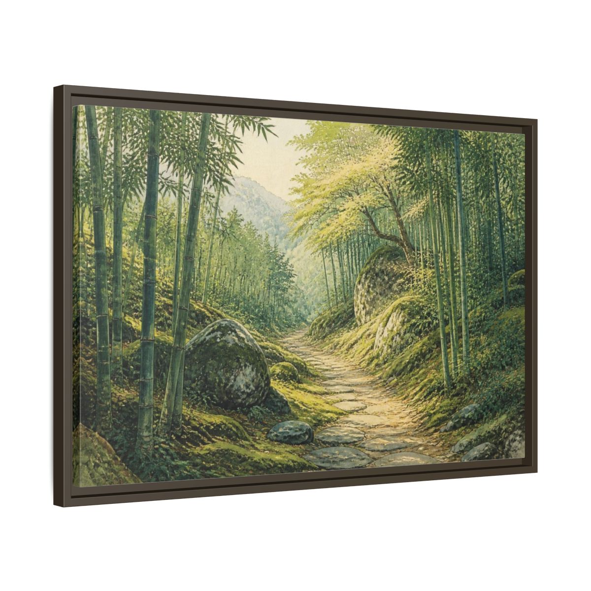 Side Mockup 11. Bamboo Path Landscape shown as framed canvas print