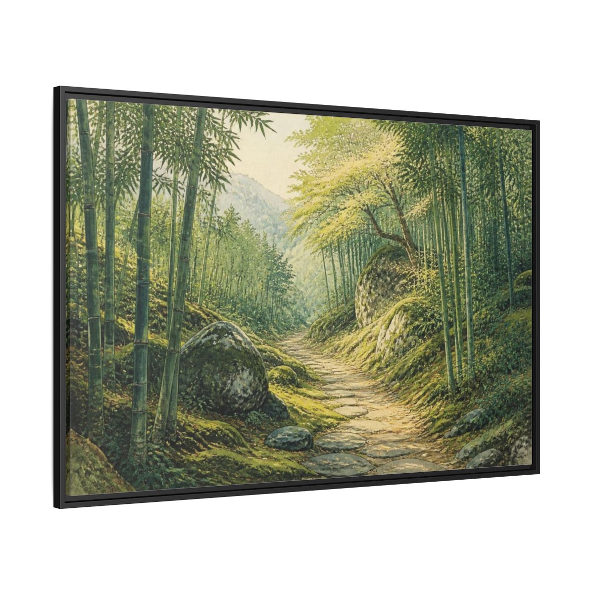 Side Mockup 12. Bamboo Path Landscape shown as framed canvas print