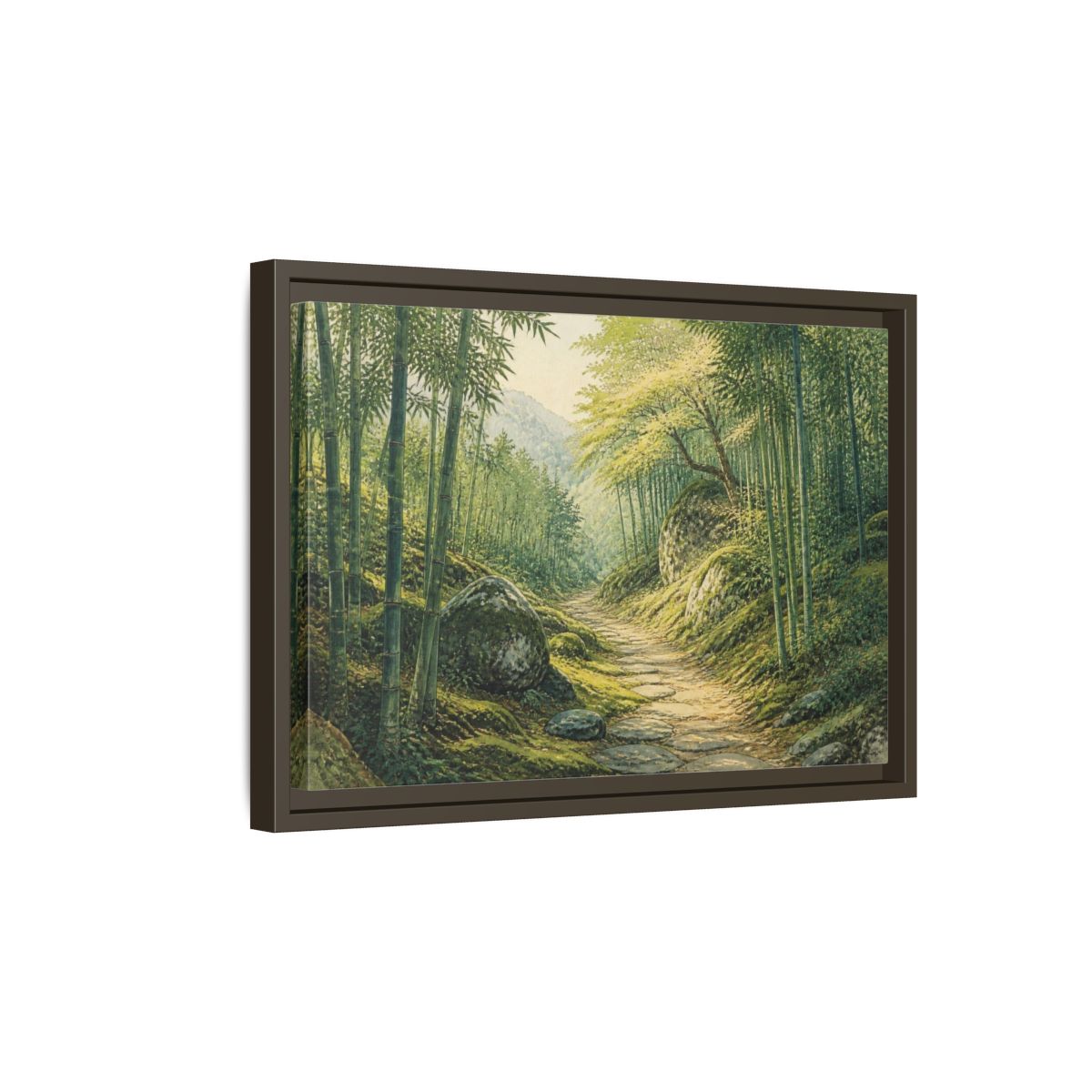 Side Mockup 5. Bamboo Path Landscape shown as framed canvas print