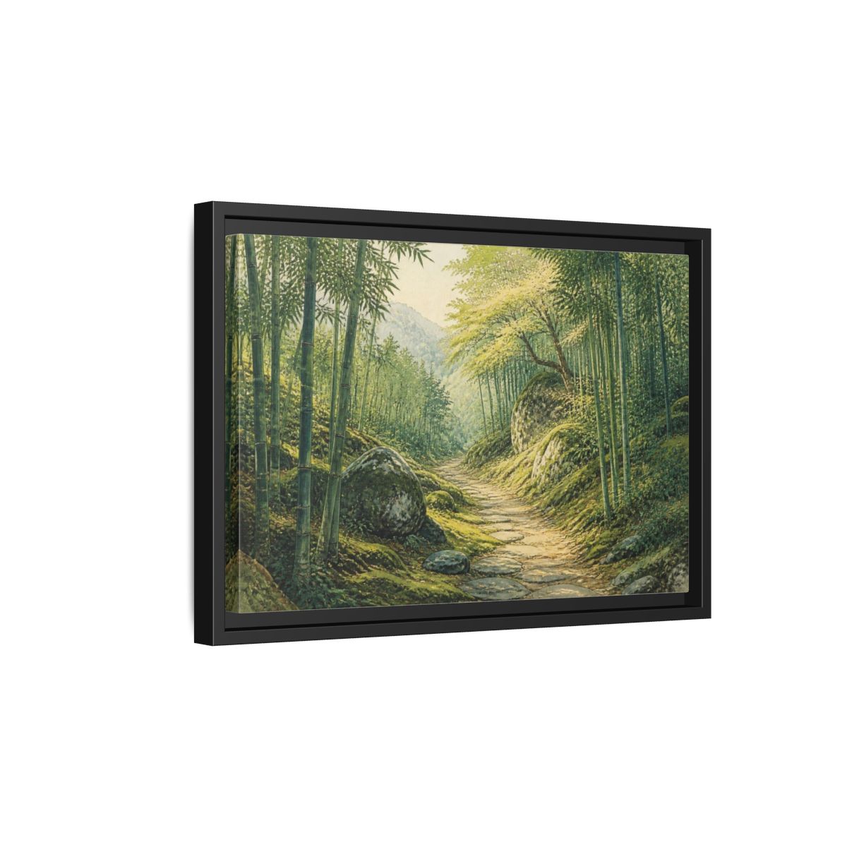 Side Mockup 6. Bamboo Path Landscape shown as framed canvas print
