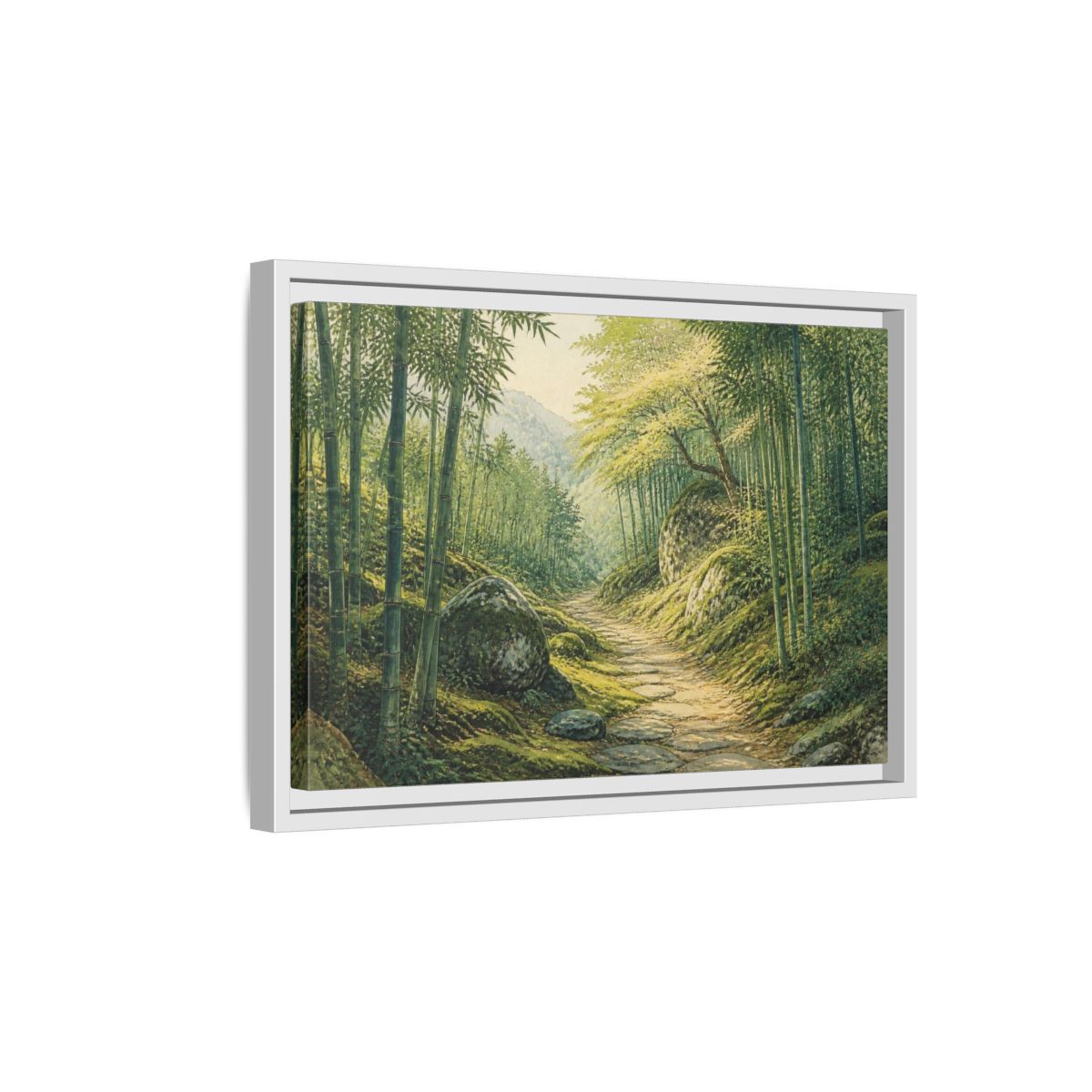Side Mockup 4. Bamboo Path Landscape shown as framed canvas print