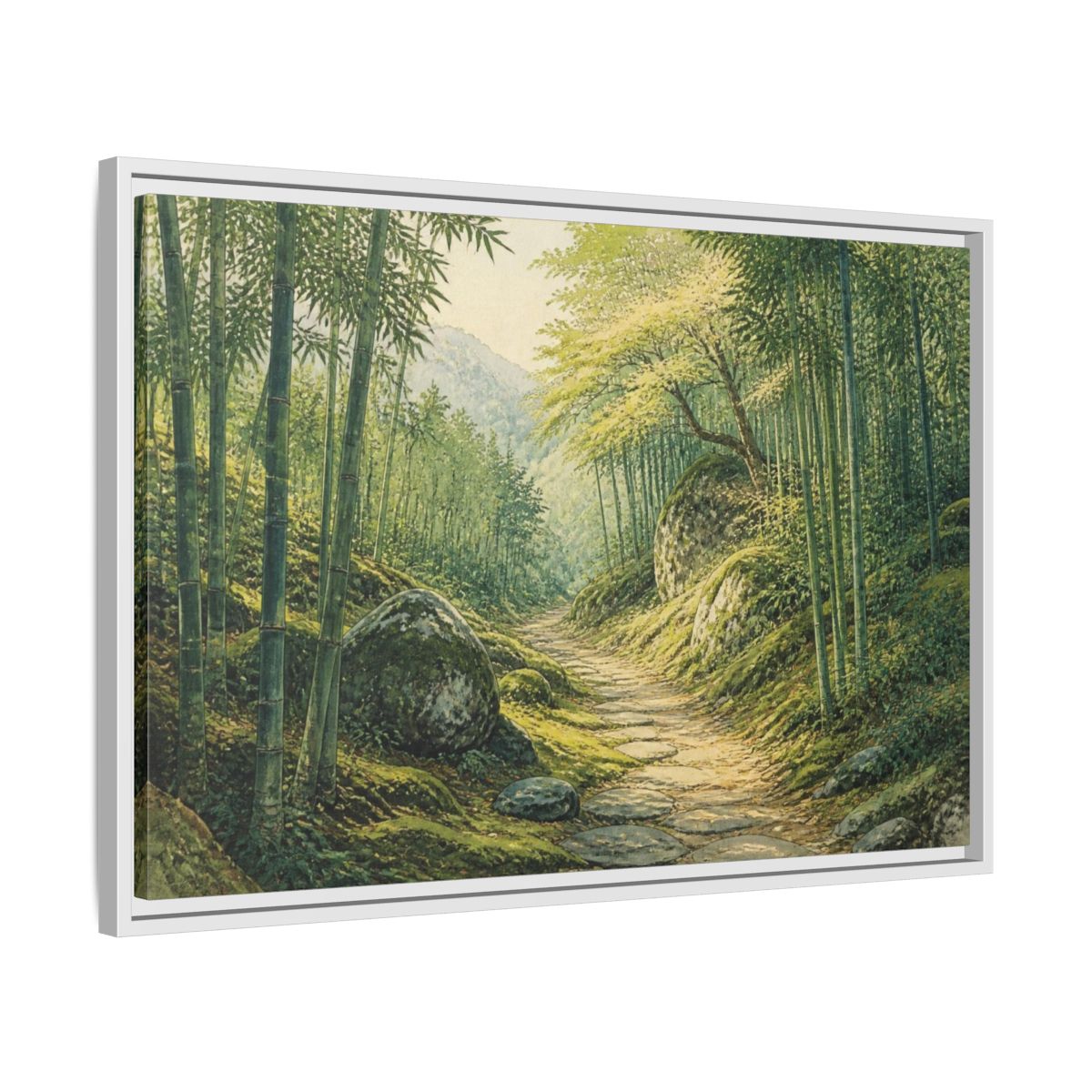Side Mockup 10. Bamboo Path Landscape shown as framed canvas print