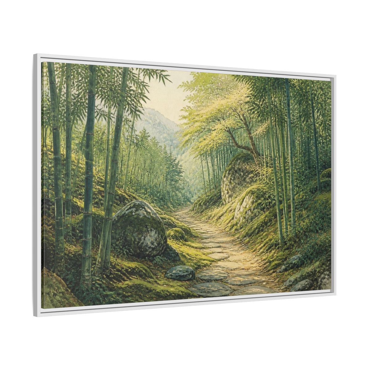 Side Mockup 7. Bamboo Path Landscape shown as framed canvas print