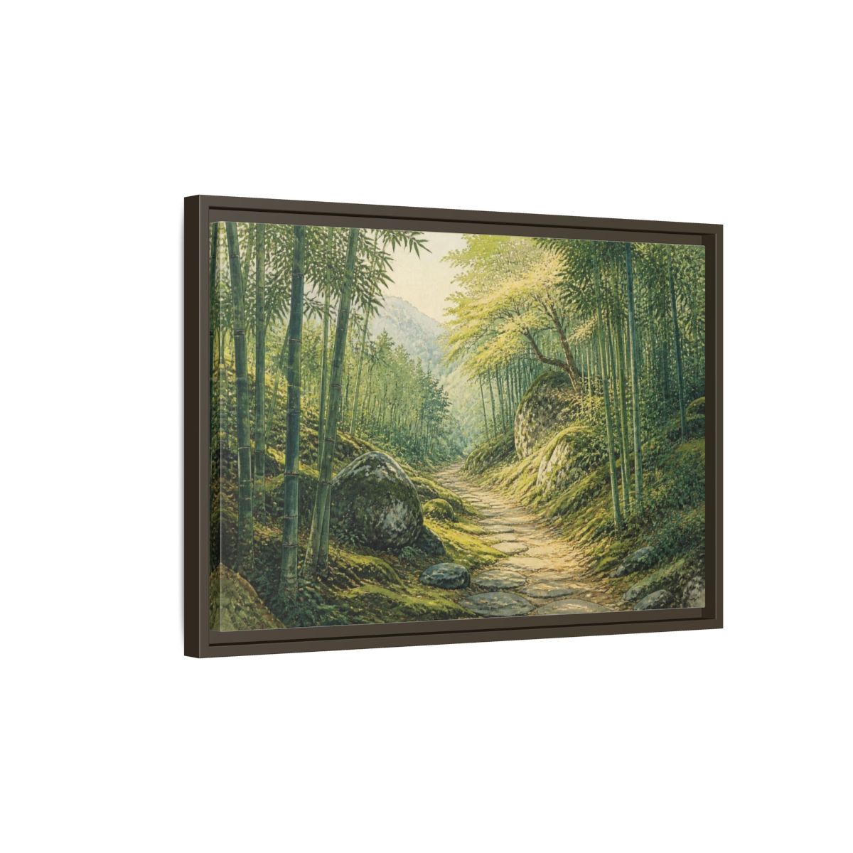 Side Mockup 2. Bamboo Path Landscape shown as framed canvas print