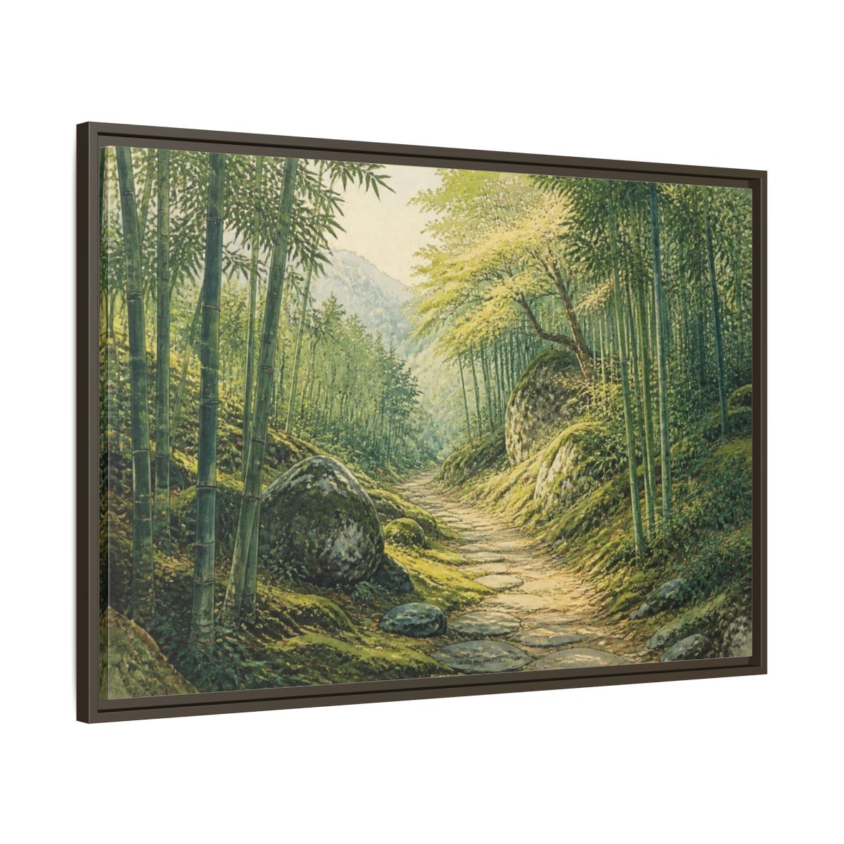 Main Mockup. Bamboo Path Landscape shown as framed canvas print