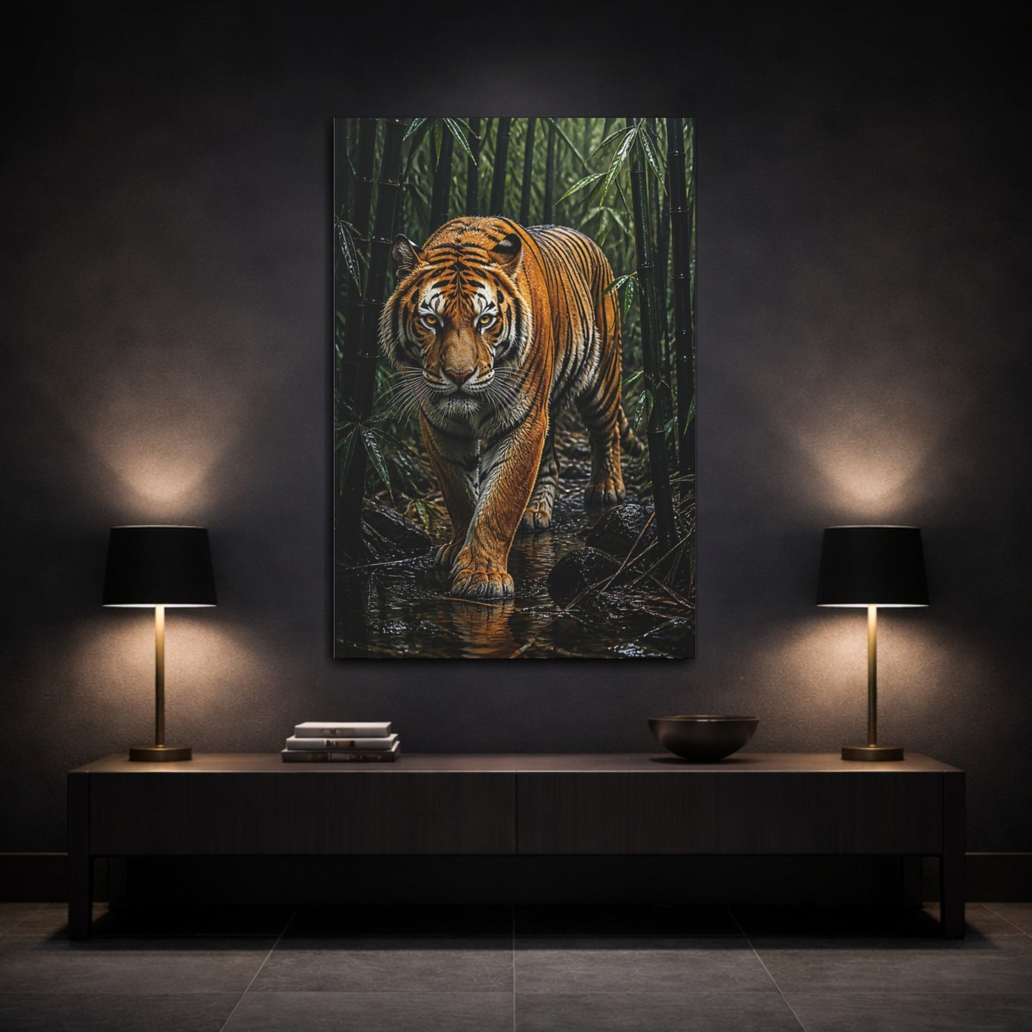 Mockup 3. Bamboo Tiger Animals shown as canvas print