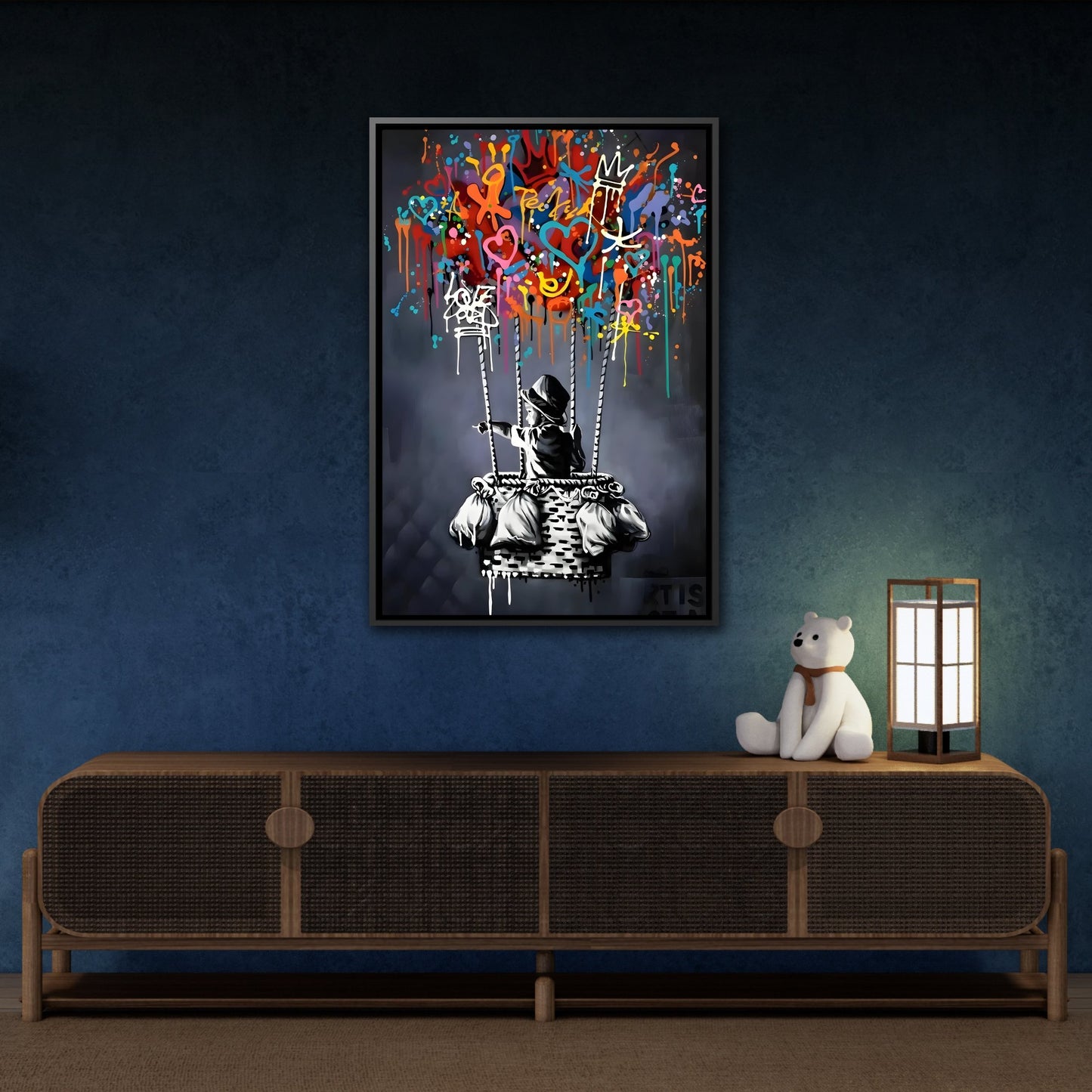 Banksy Child with Balloons Canvas Wall Art Print - Street Splendor Urban Graffiti Prints - YesArtYes