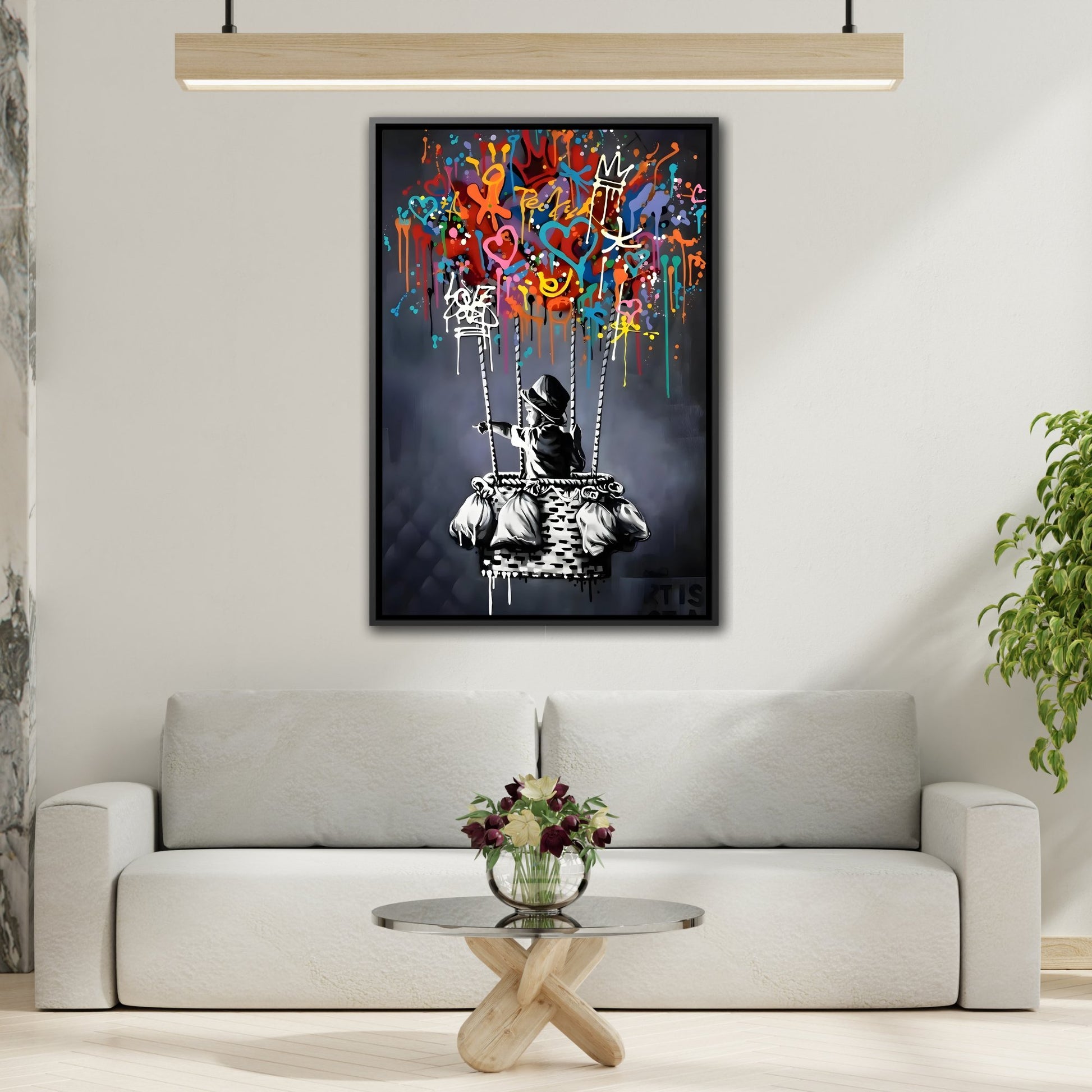 Banksy Child with Balloons Canvas Wall Art Print - Street Splendor Urban Graffiti Prints - YesArtYes