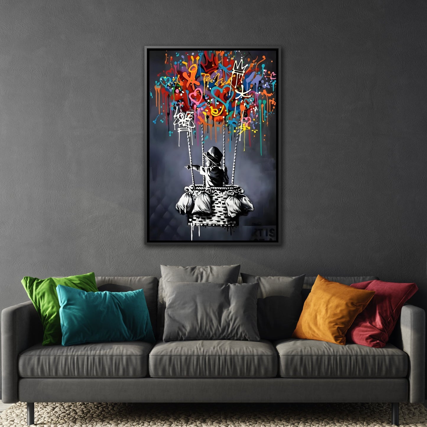 Banksy Child with Balloons Canvas Wall Art Print - Street Splendor Urban Graffiti Prints - YesArtYes